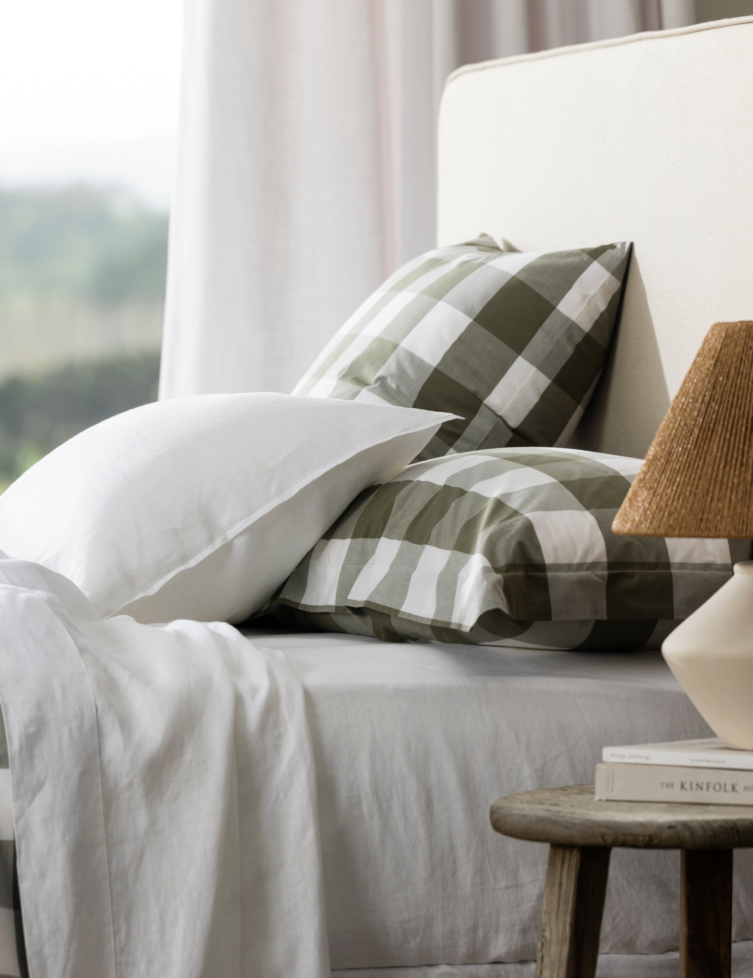 Kawakawa Lodge Pillowcase Set | Olive Gingham-2