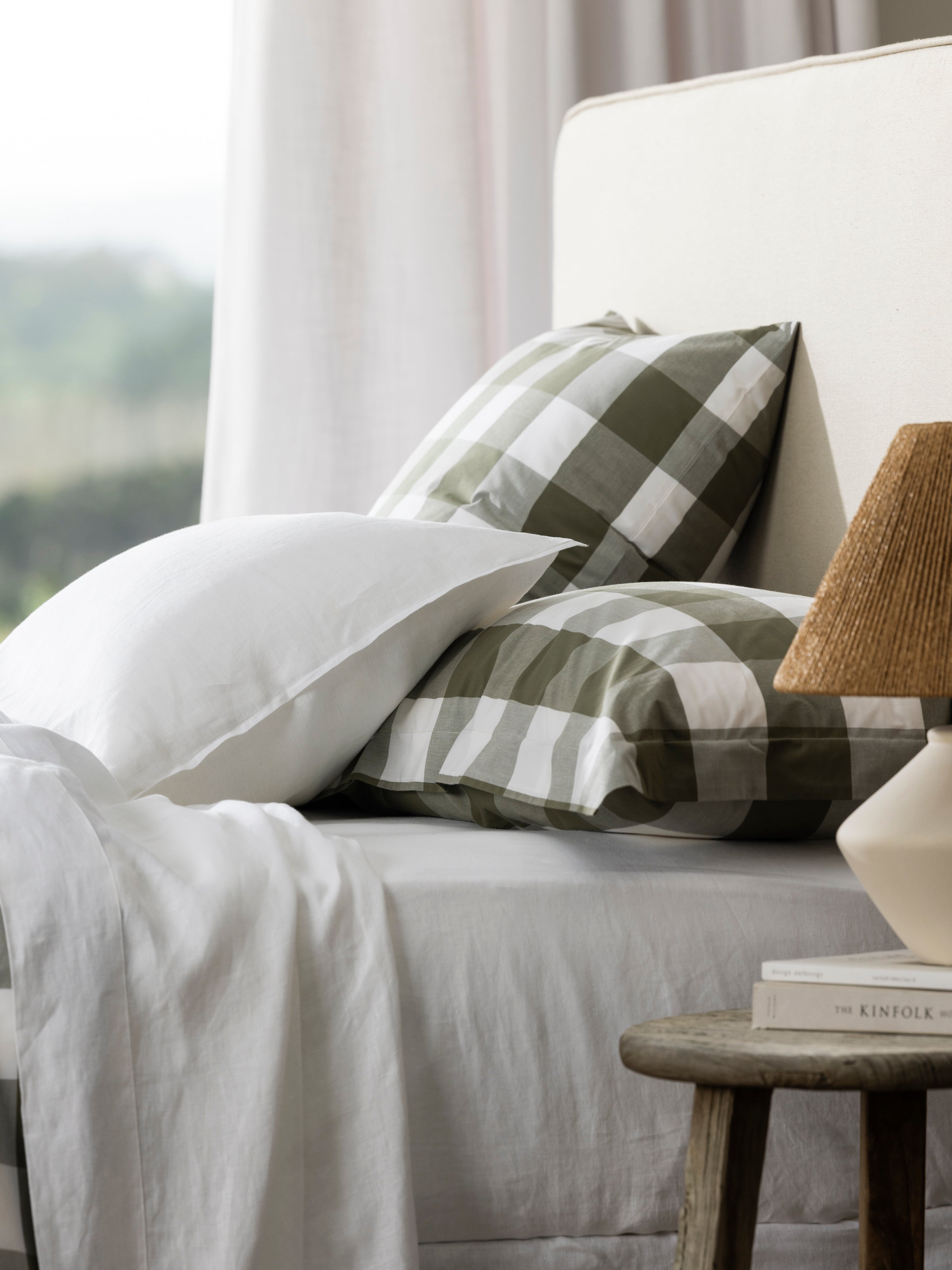 Kawakawa Lodge Pillowcase Set | Olive Gingham-2