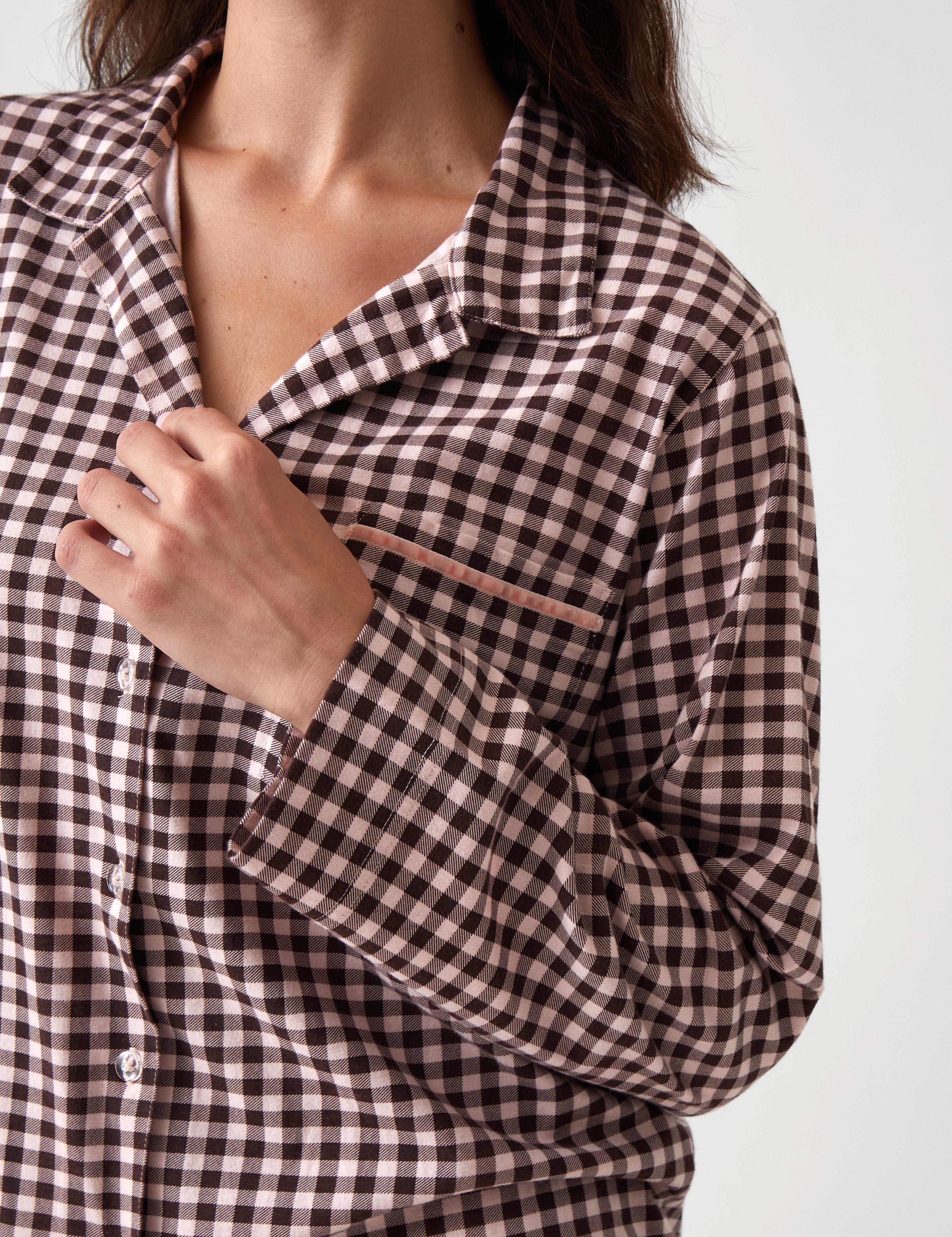 Kendra Organic Brushed Cotton Knit PJ Shirt | Multi-3