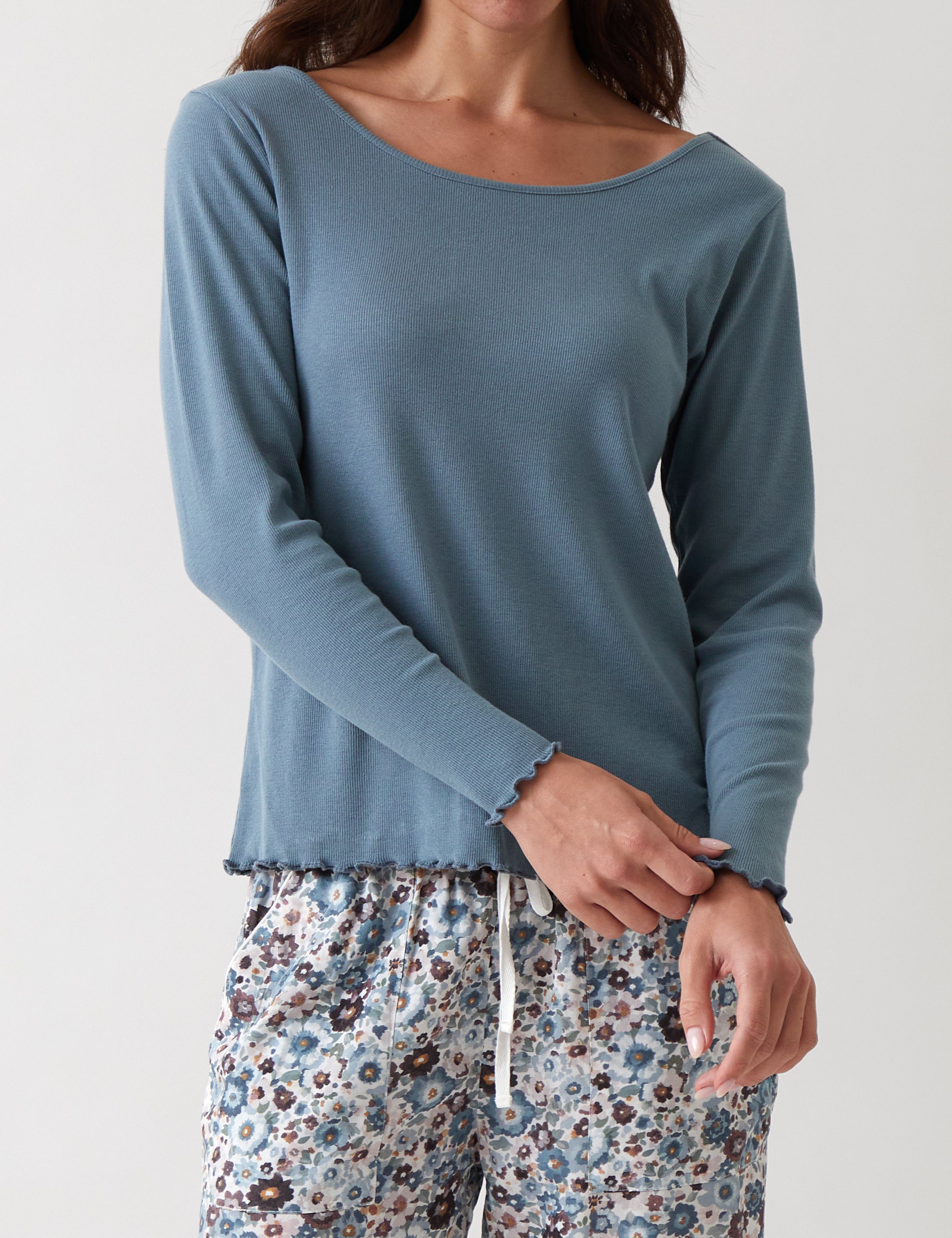 Libby Rib Knit Long Sleeve Tee | Blue-1