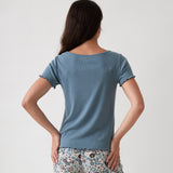 Libby Rib Knit Tee Shirt | Blue-4