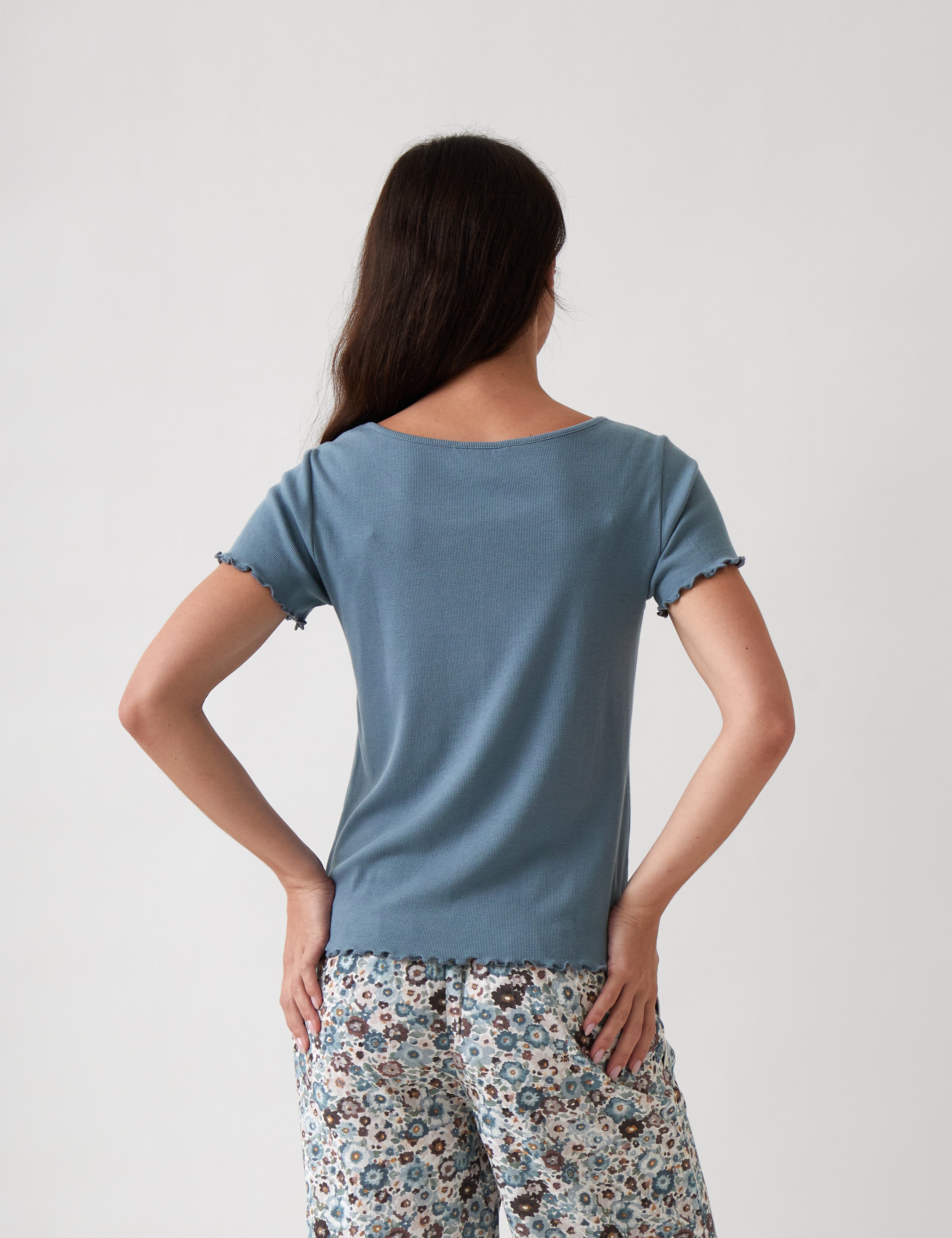 Libby Rib Knit Tee Shirt | Blue-4