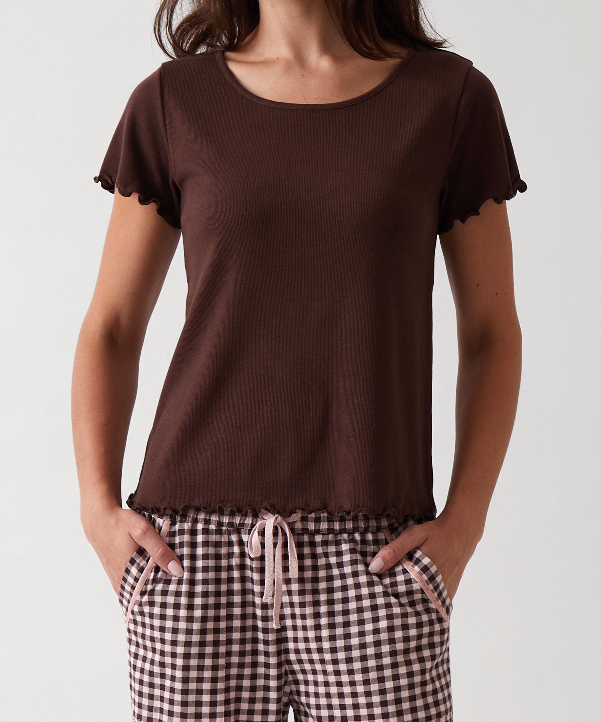 Libby Rib Knit Tee Shirt | Cocoa-1