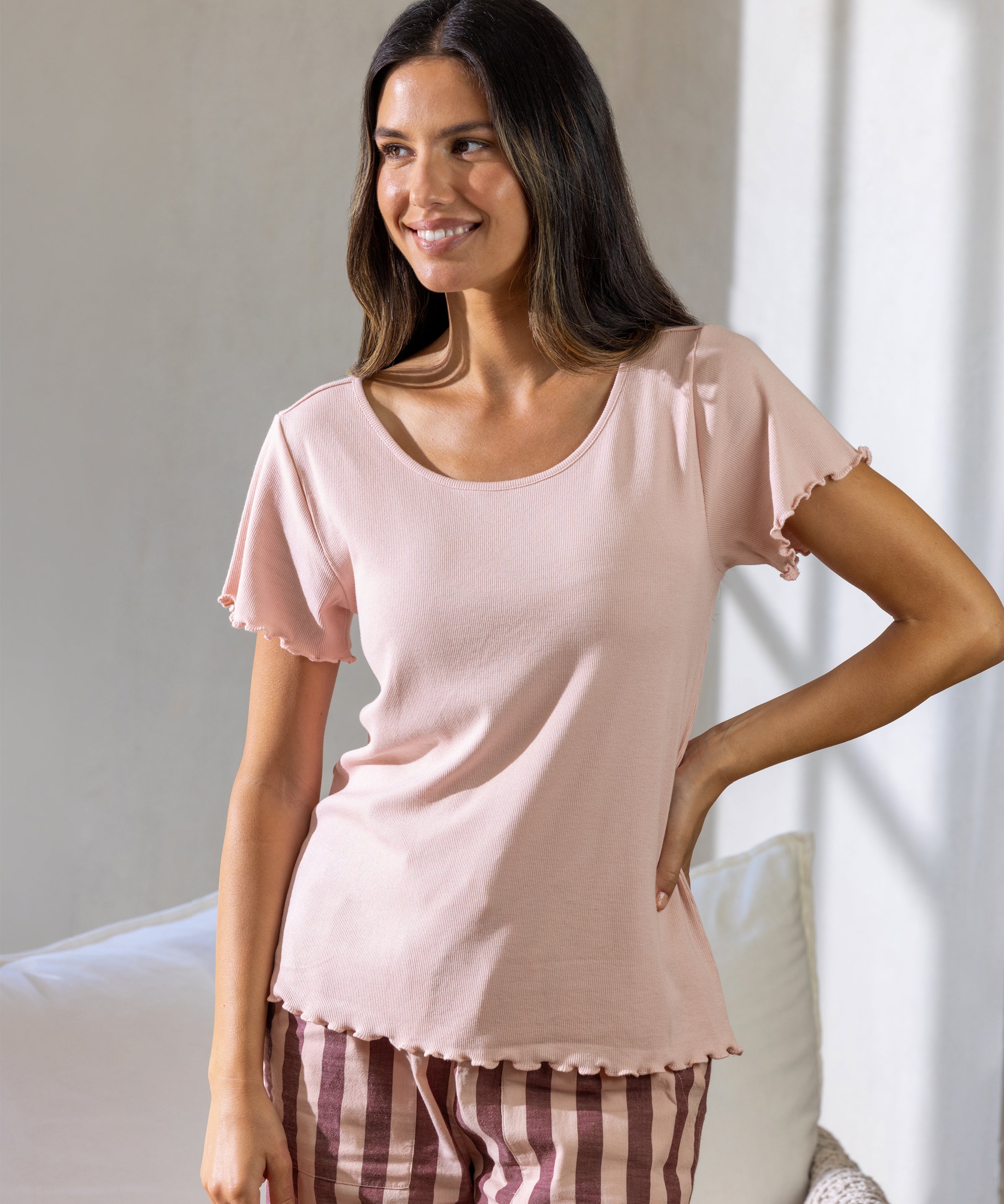 Libby Rib Knit Tee Shirt | Pink-3