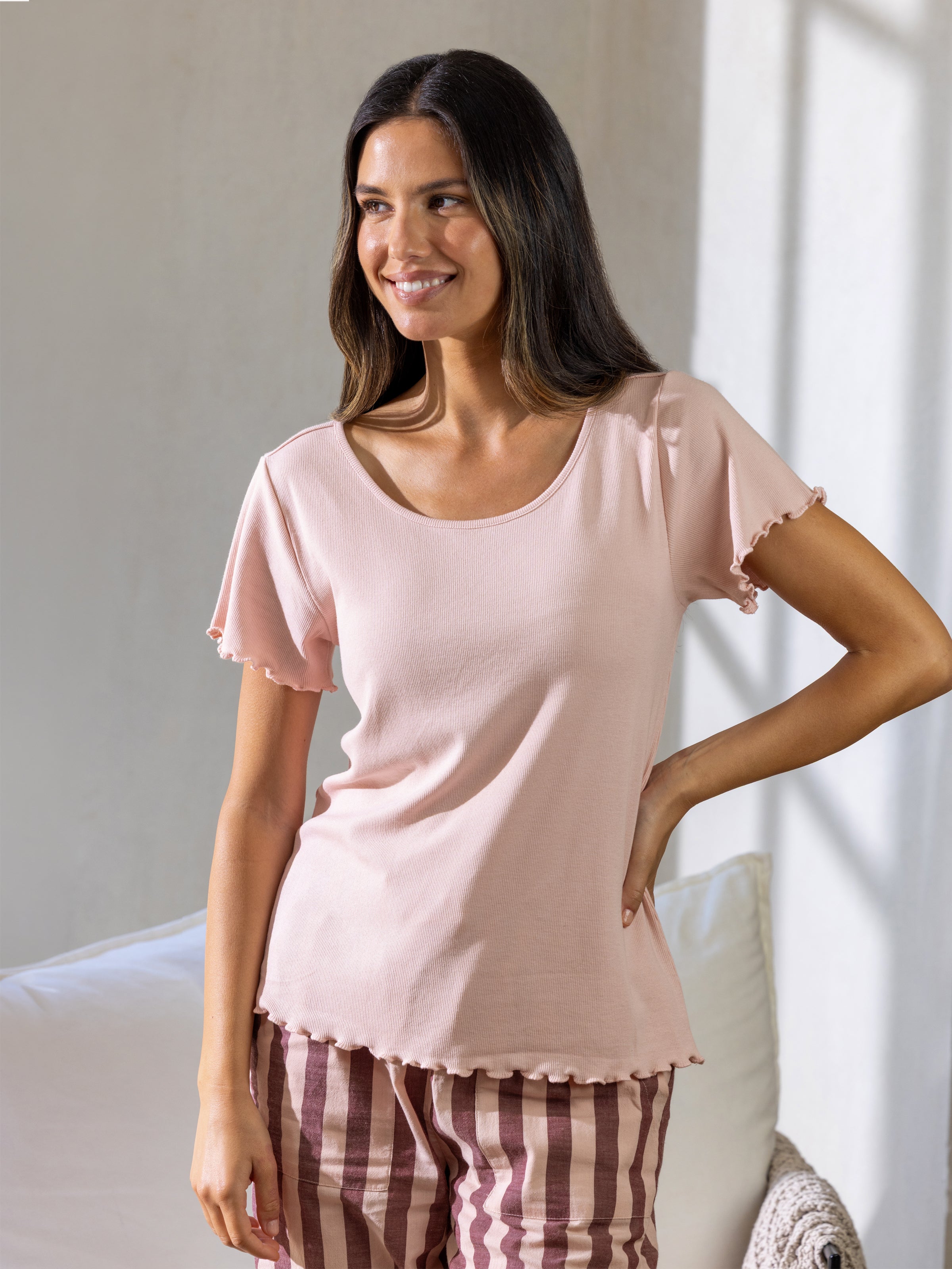 Libby Rib Knit Tee Shirt | Pink-3