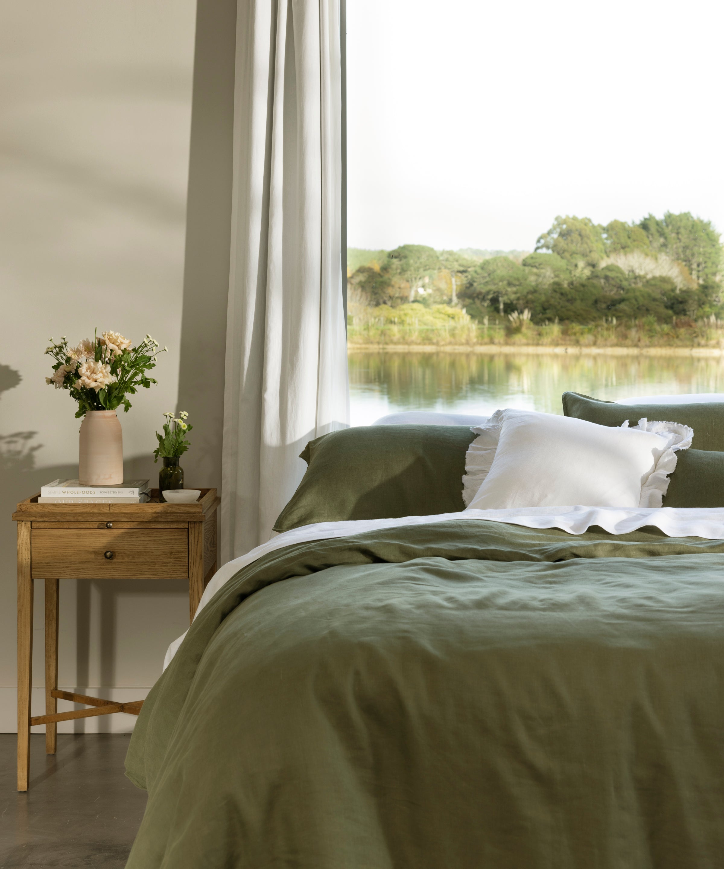 Loft Linen Duvet Cover Set in Olive | Olive-5