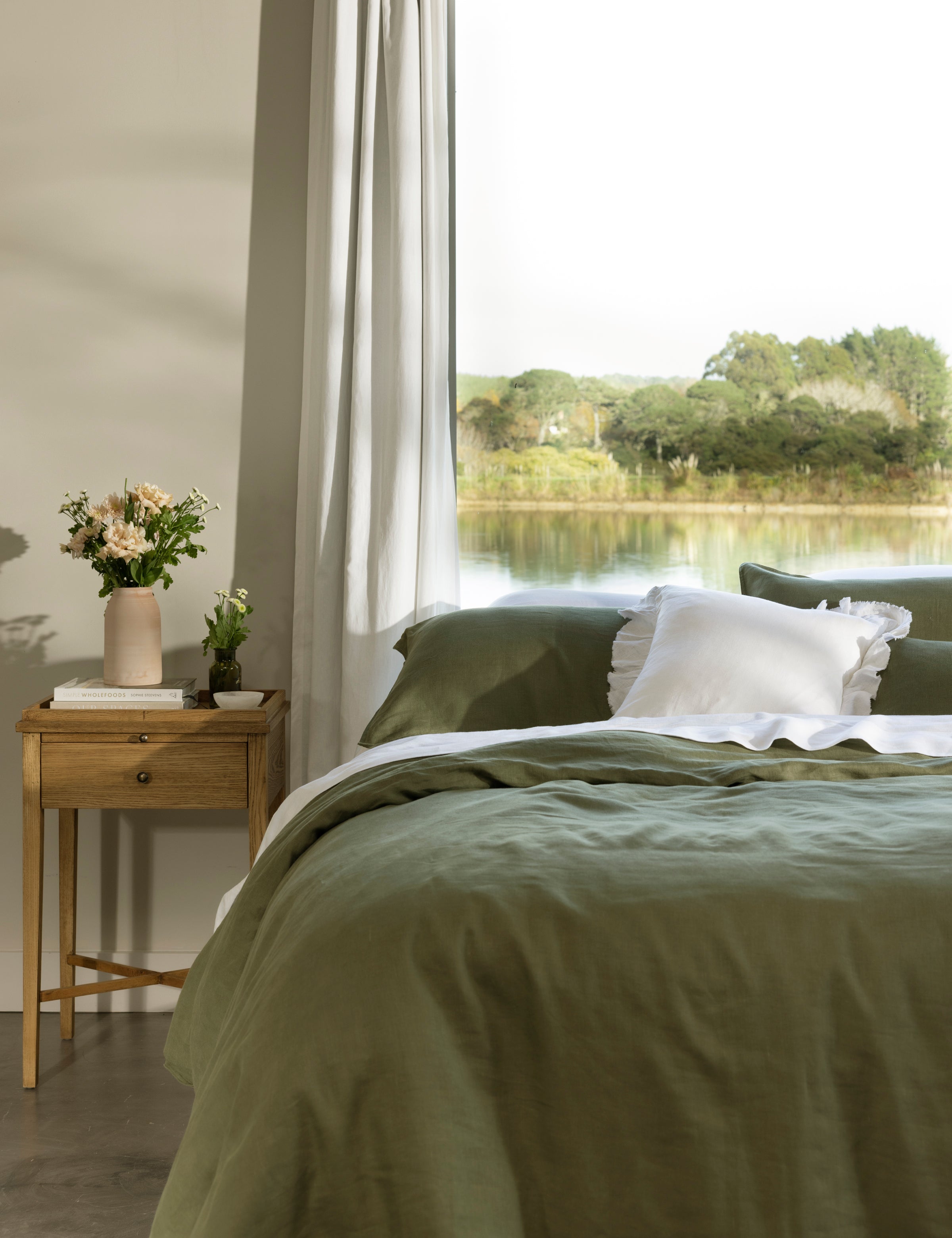 Loft Linen Duvet Cover Set in Olive | Olive-5