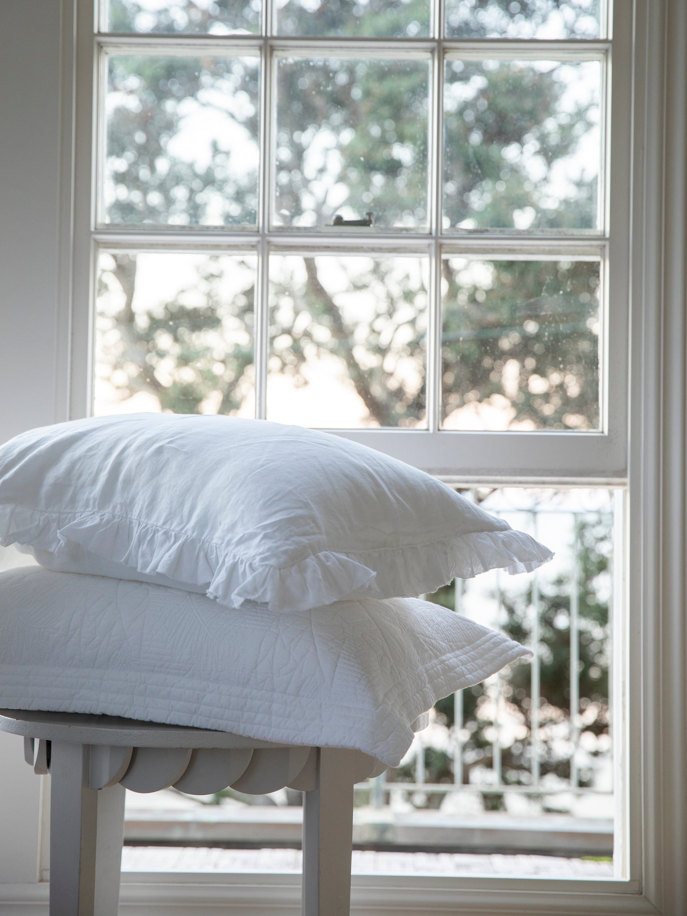 Loft Linen Frill Pillowcase Set | White-4