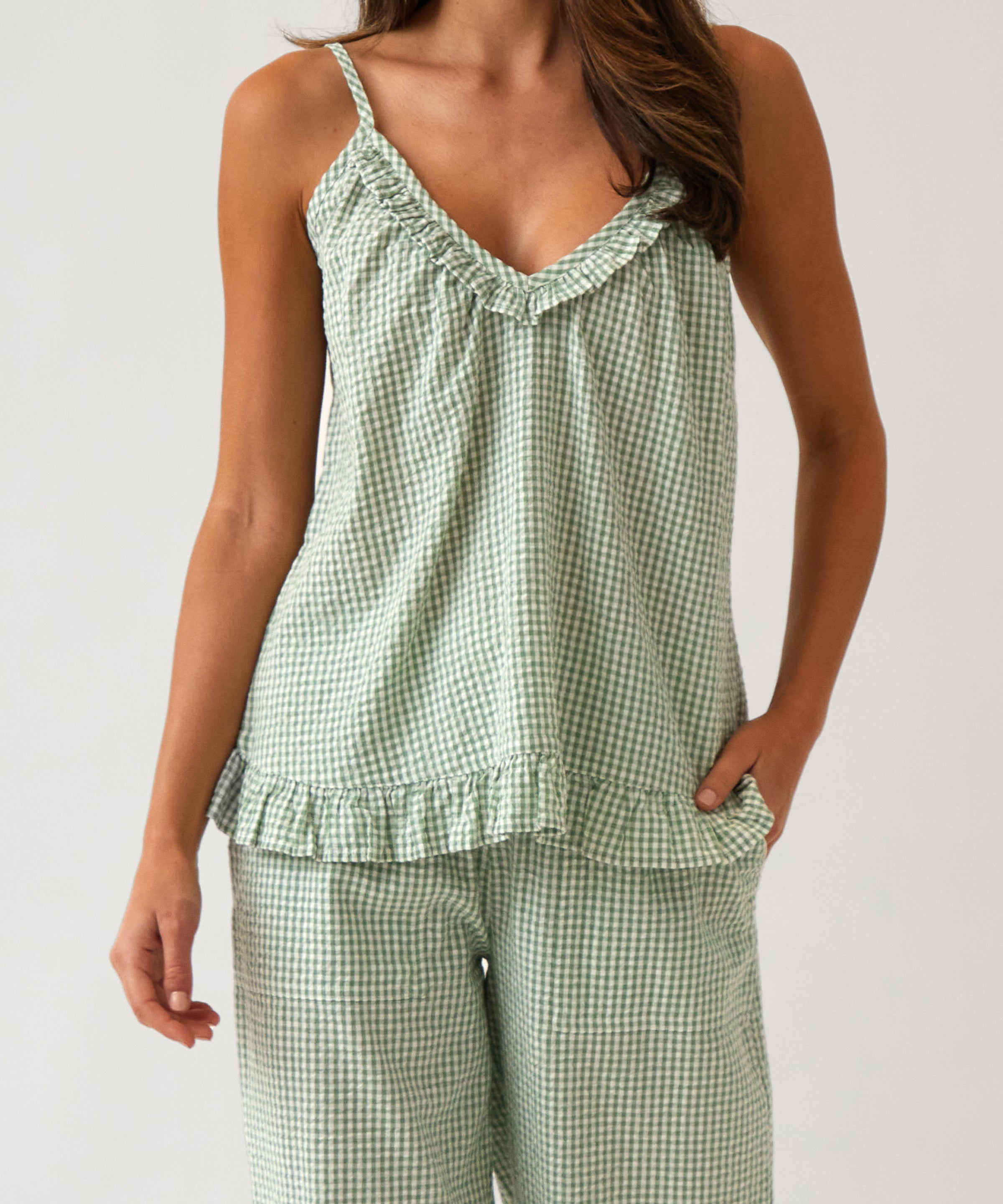 Lucie Cami | Green Gingham-1