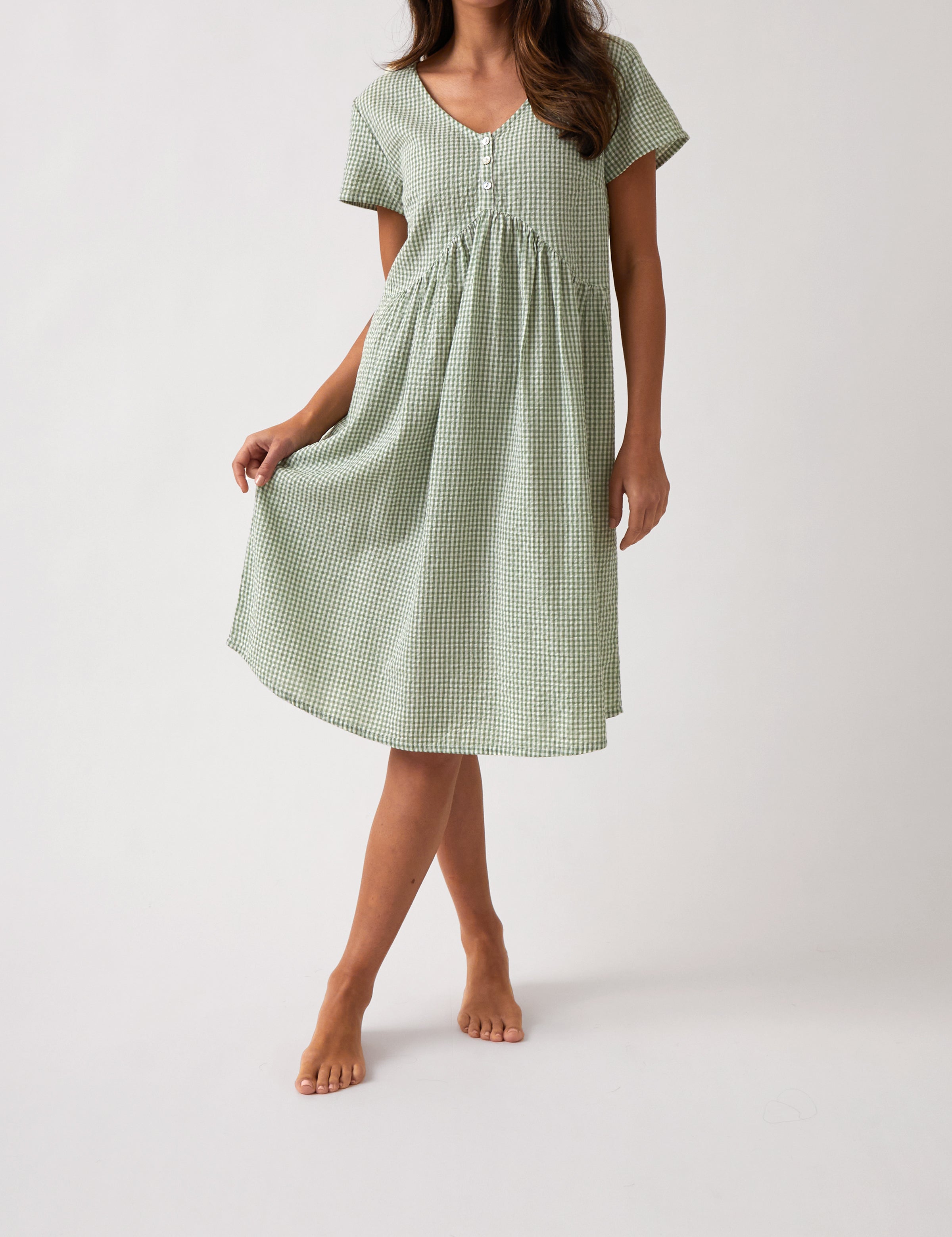 Lucie Empress Nightie | Green Gingham-1