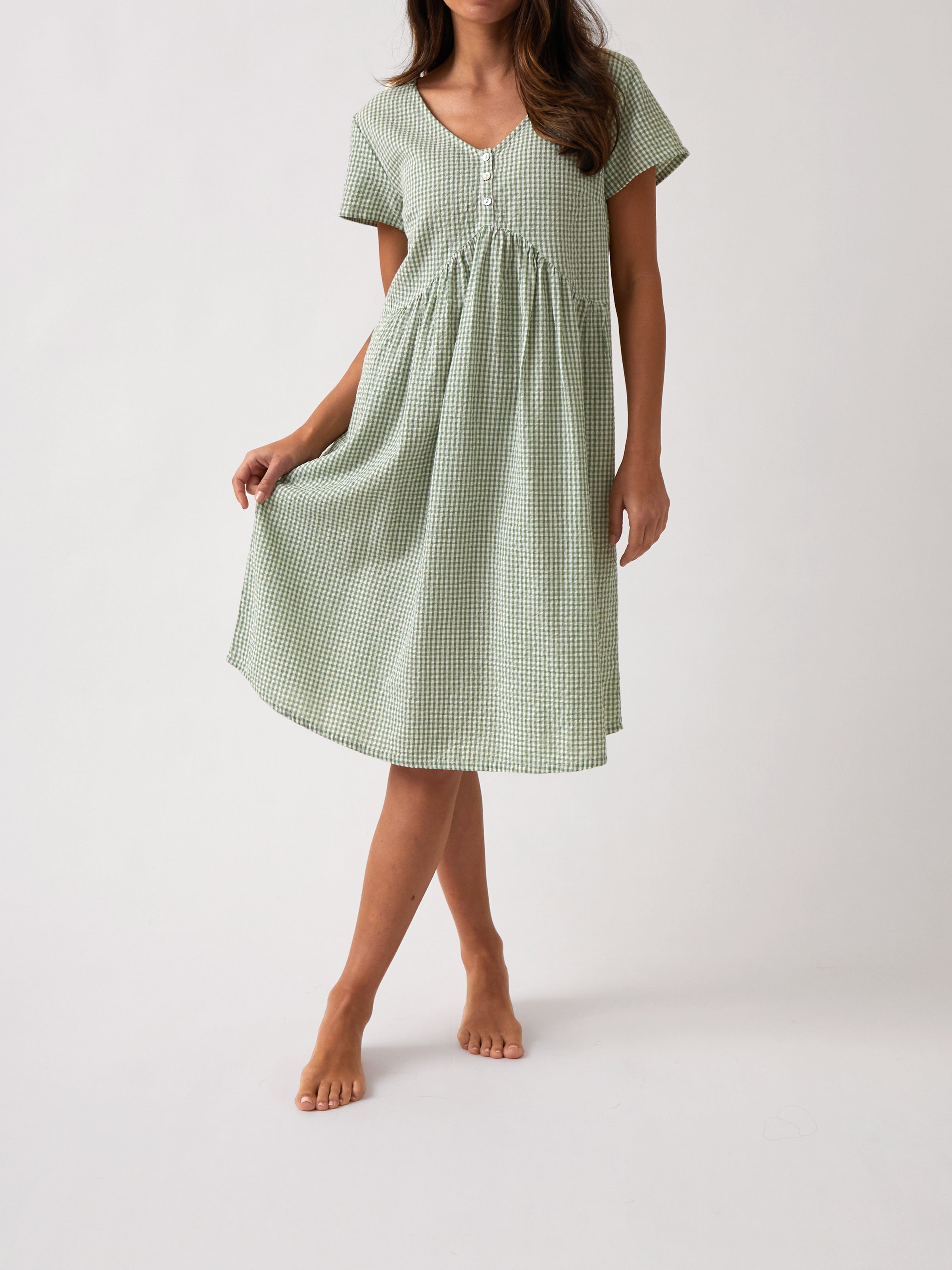 Lucie Empress Nightie | Green Gingham-1