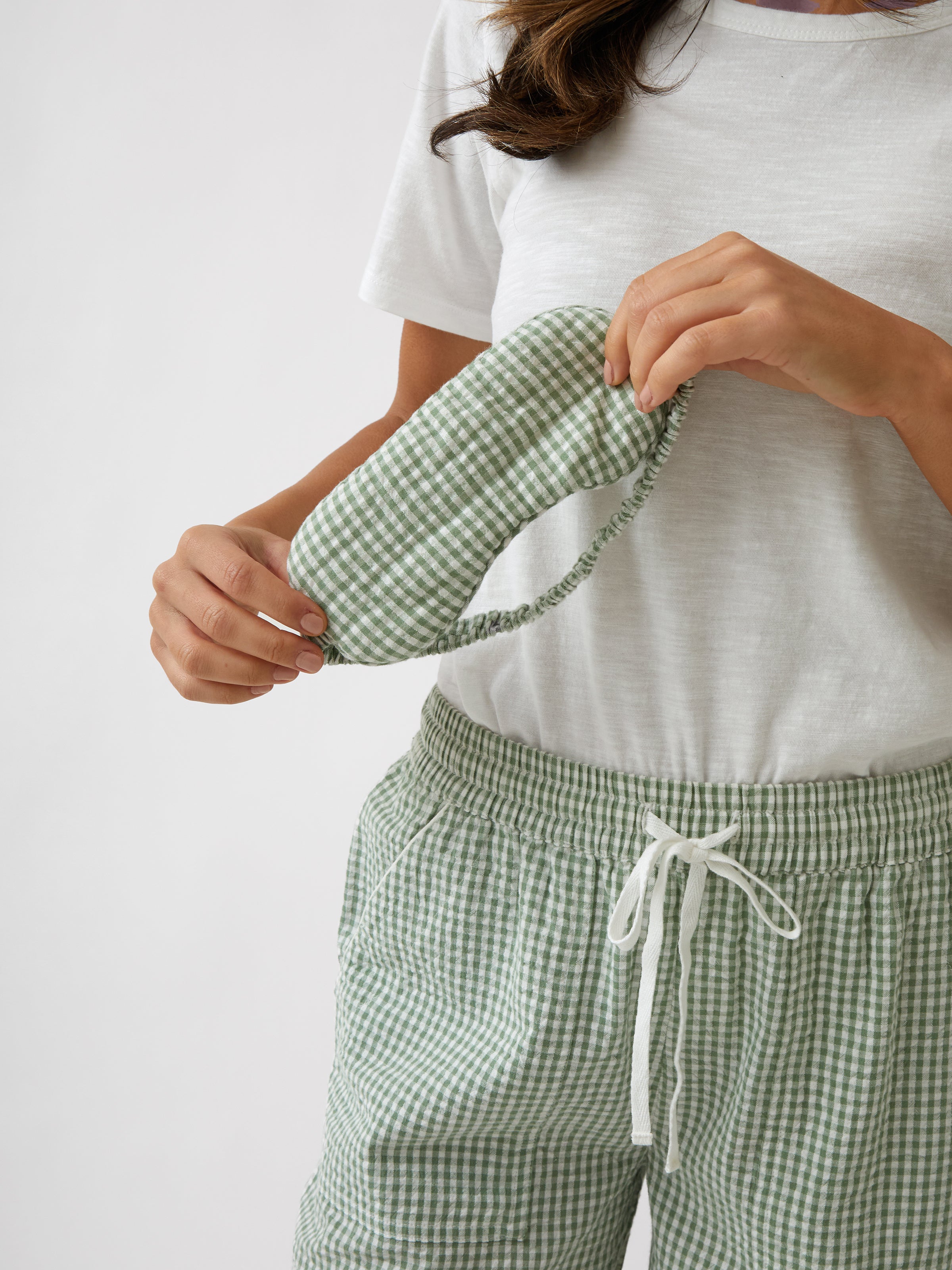 Lucie Eye Mask | Green Gingham-1