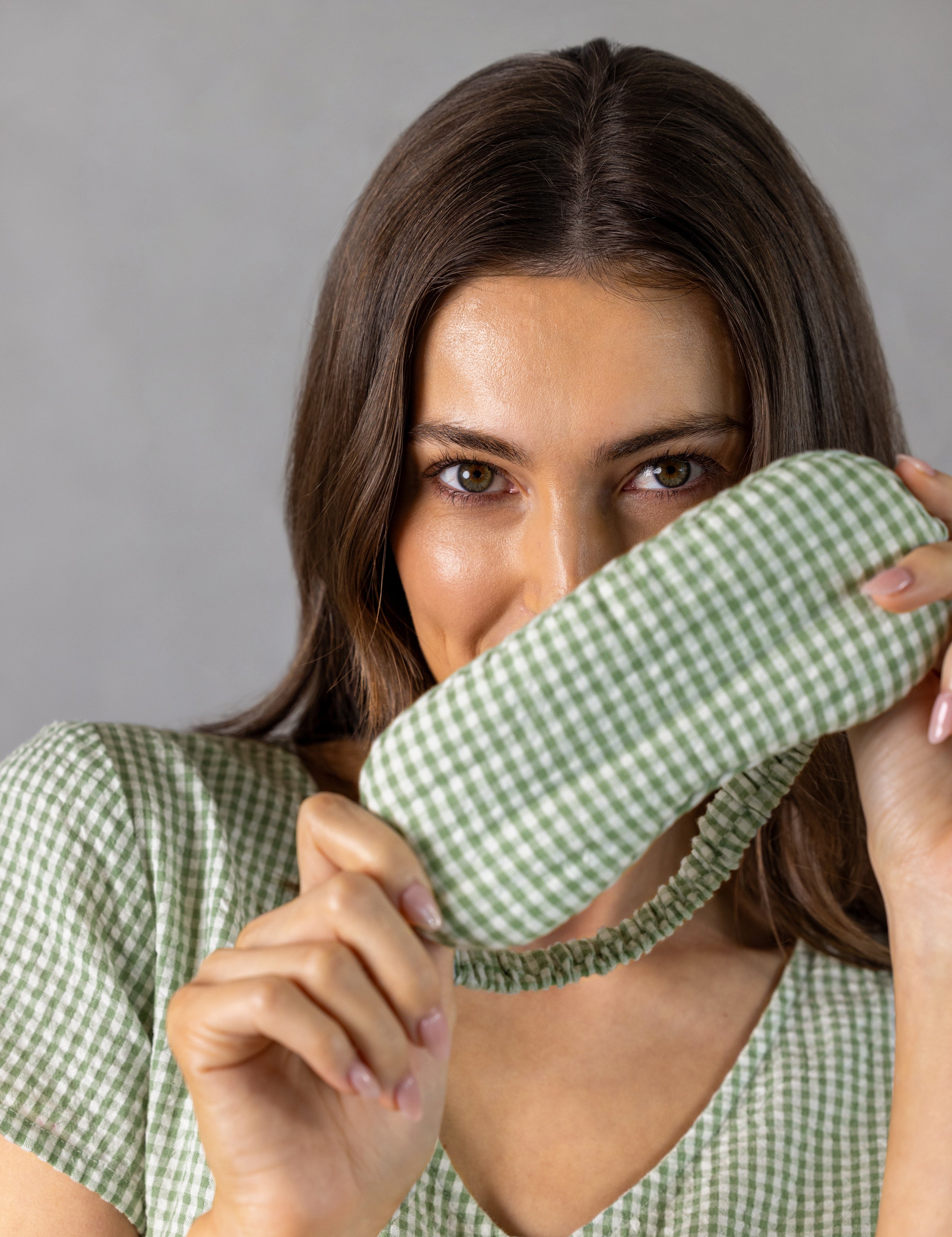 Lucie Eye Mask | Green Gingham-2