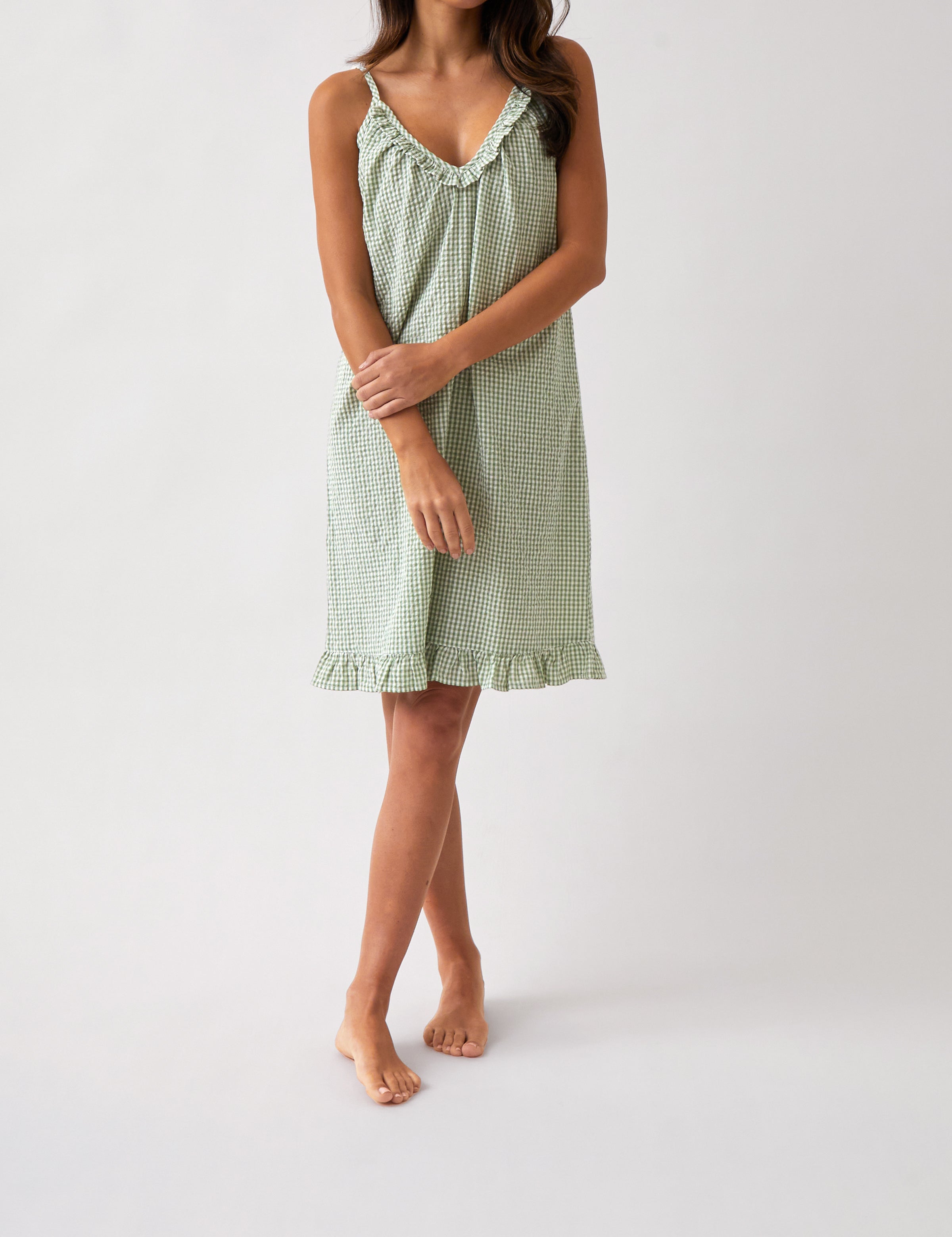 Lucie Nightie | Green Gingham-1