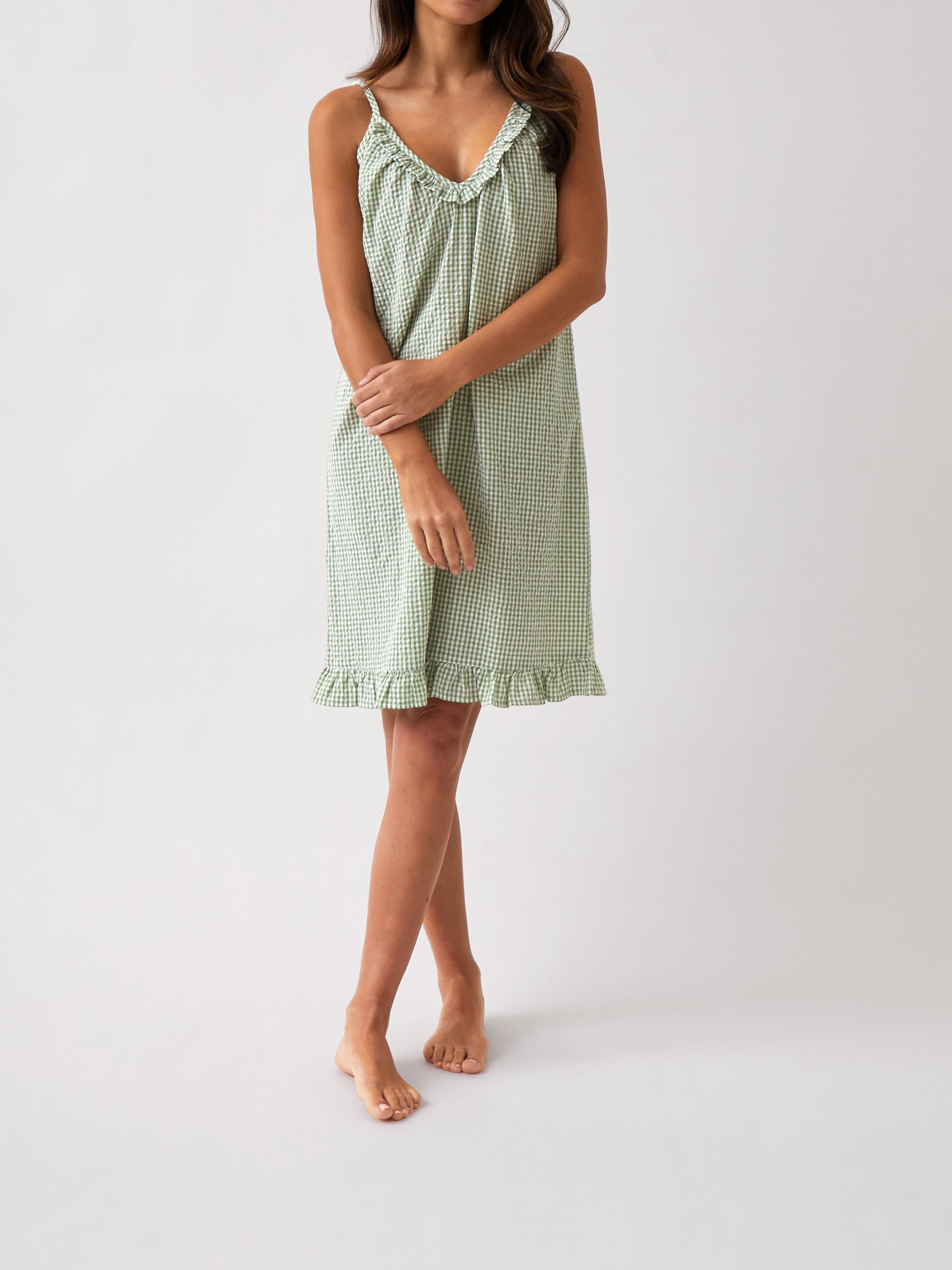 Lucie Nightie | Green Gingham-1