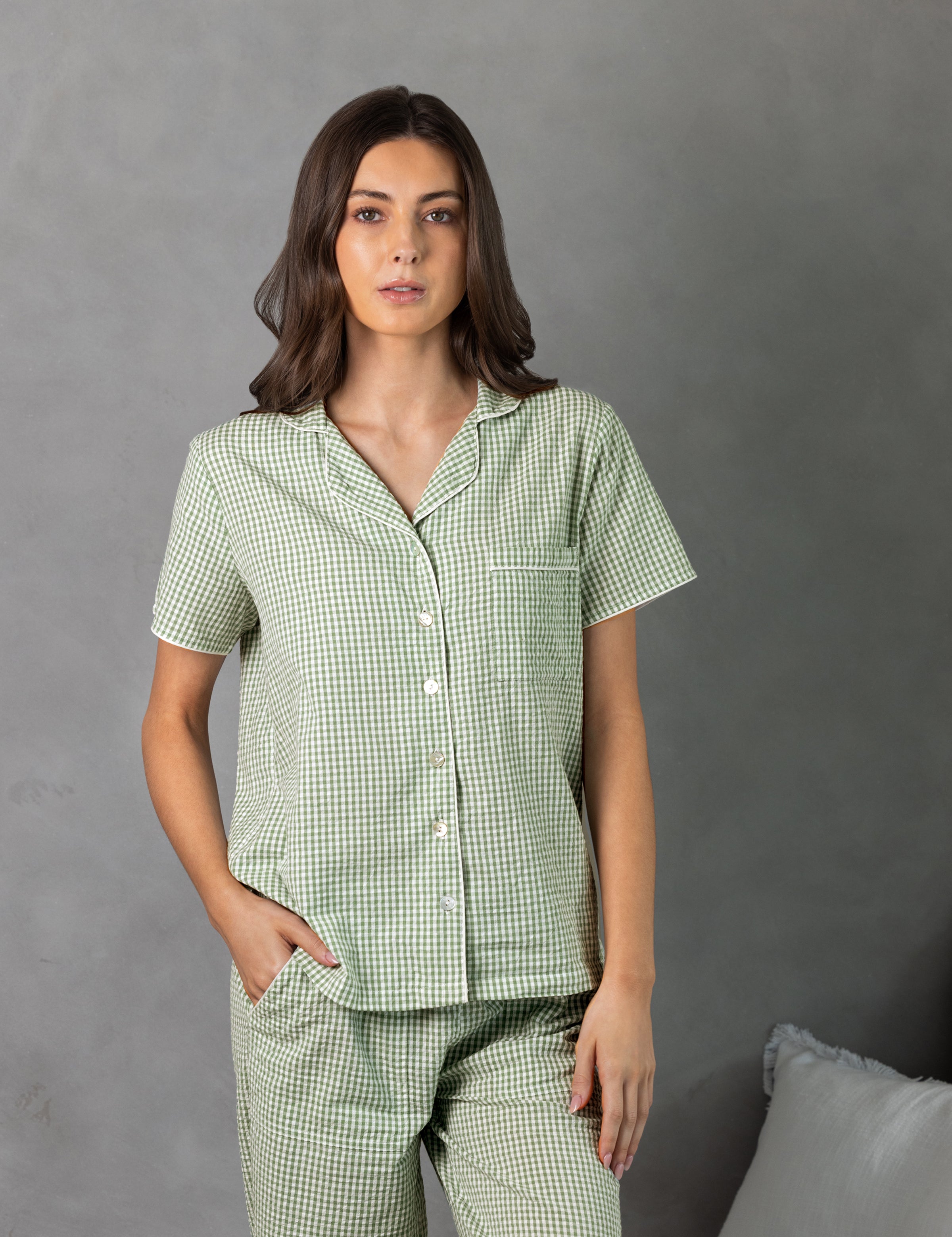 Lucie PJ Shirt | Green Gingham-3