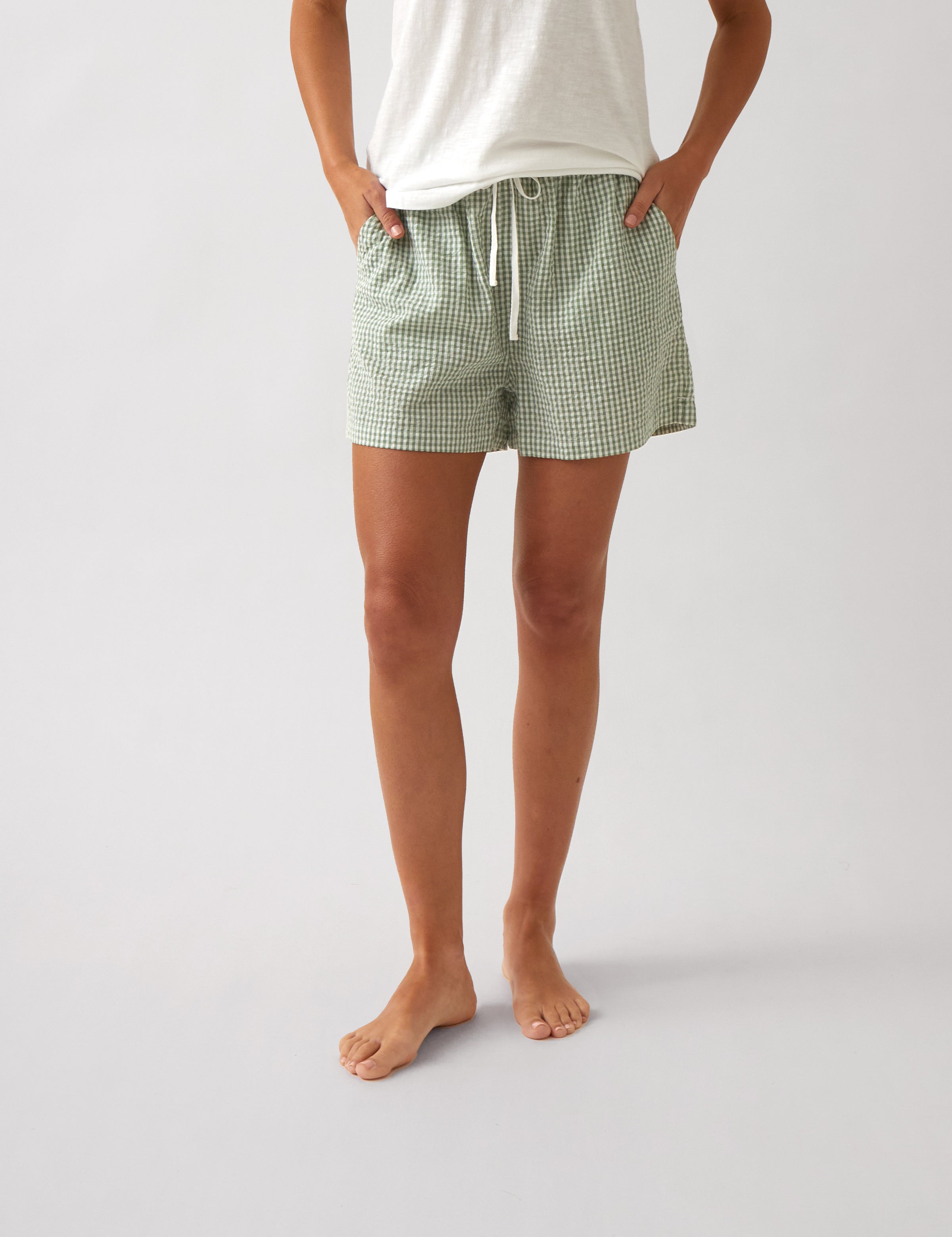 Lucie Sleep Shorts | Green Gingham-1