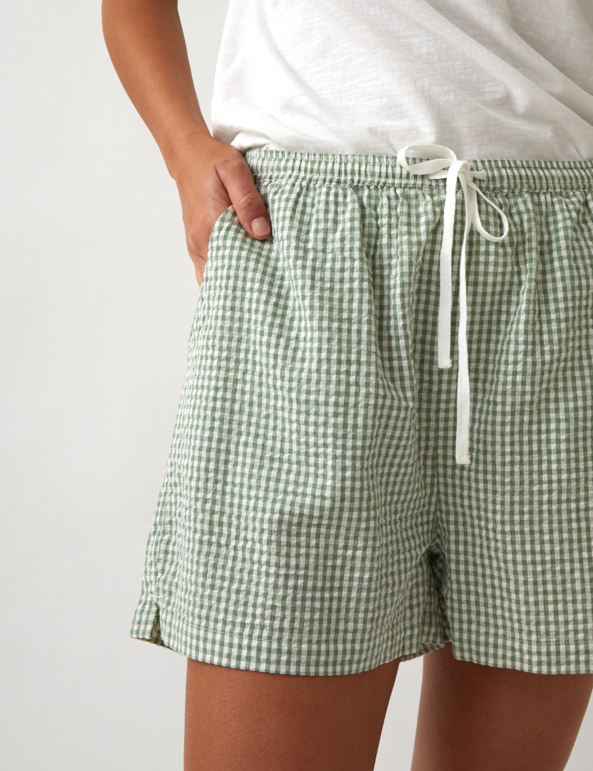 Lucie Sleep Shorts | Green Gingham-2