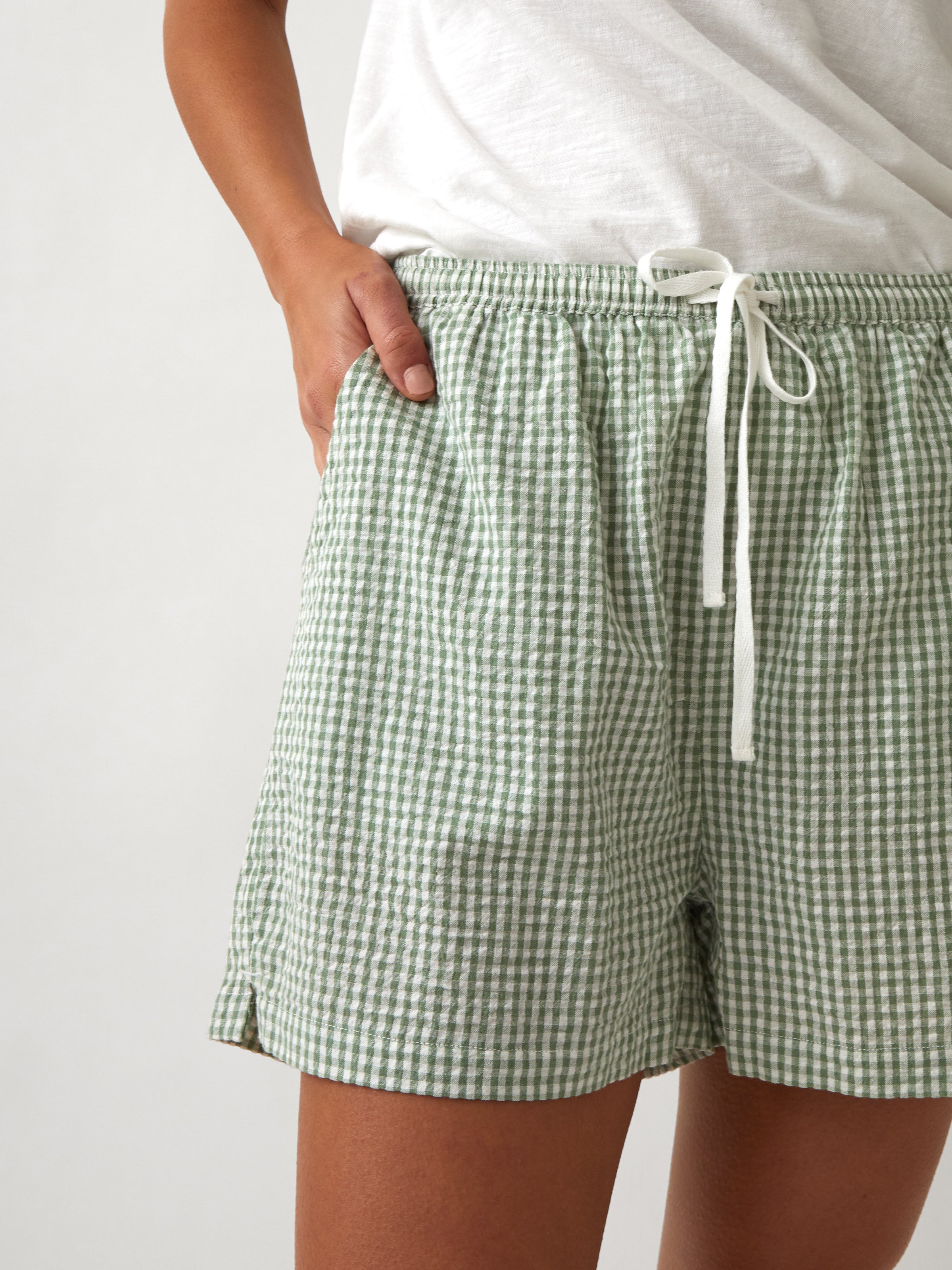 Lucie Sleep Shorts | Green Gingham-2