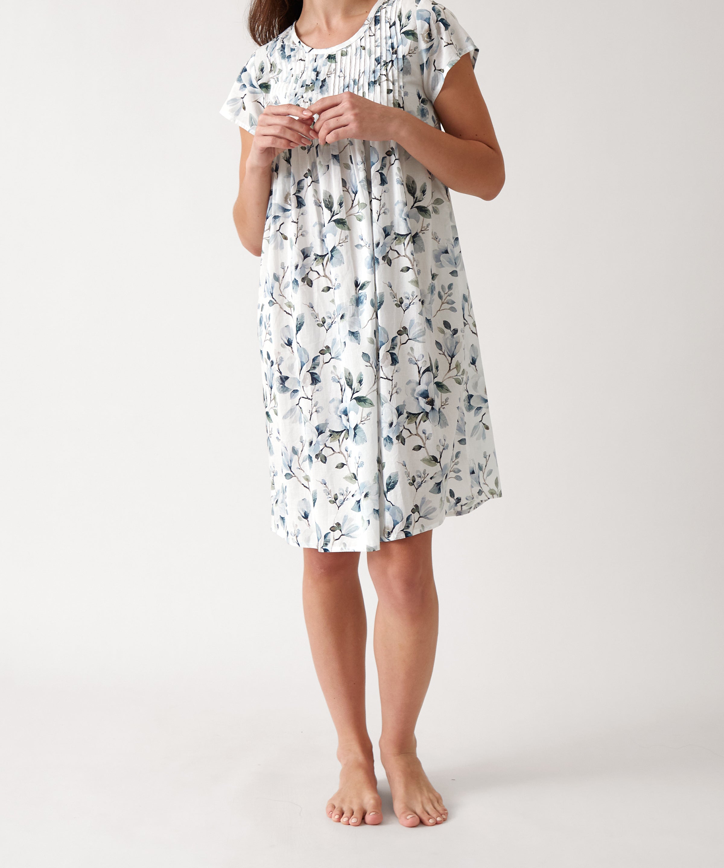 Magalie Pintuck Nightie | Blue Floral-1