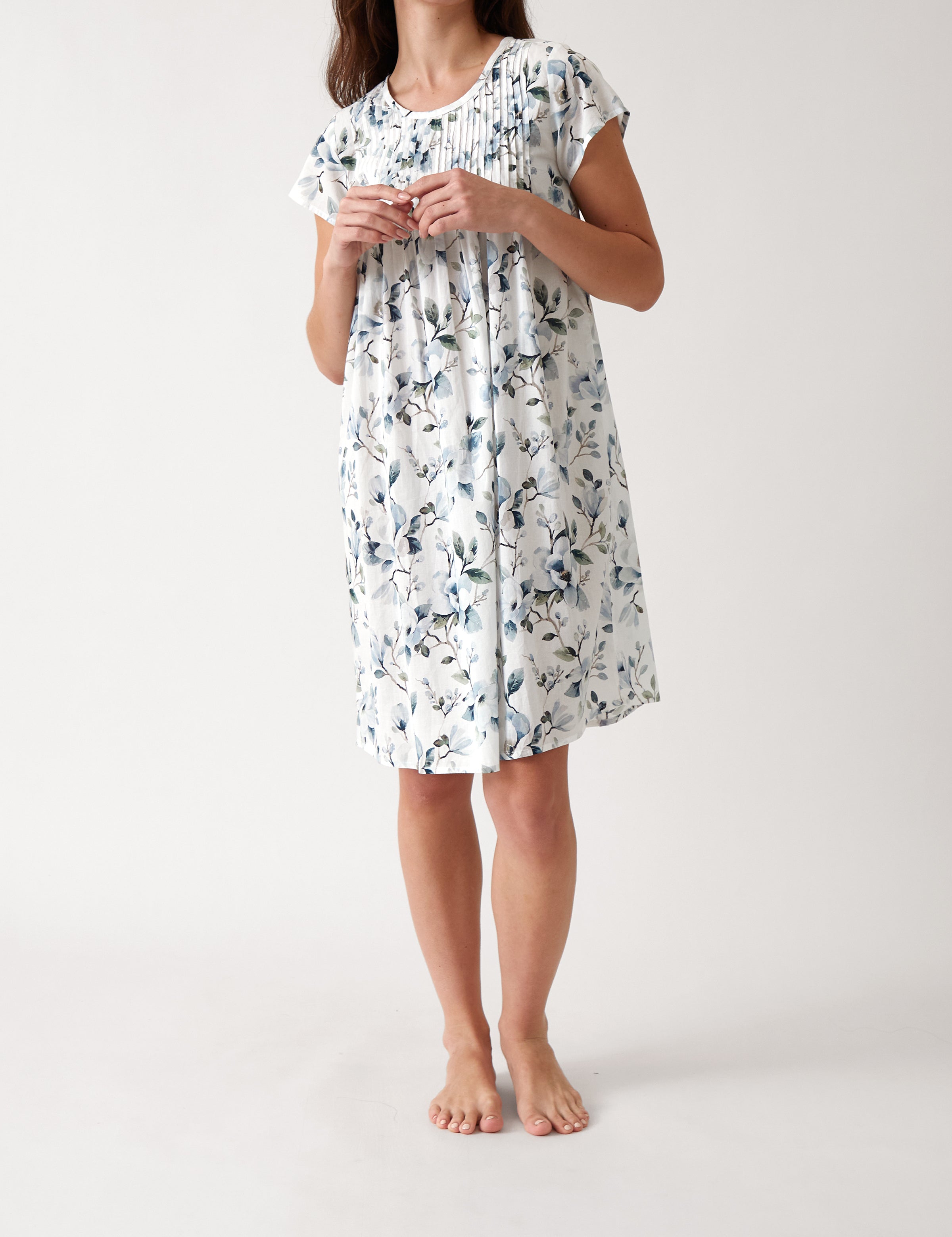 Magalie Pintuck Nightie | Blue Floral-1