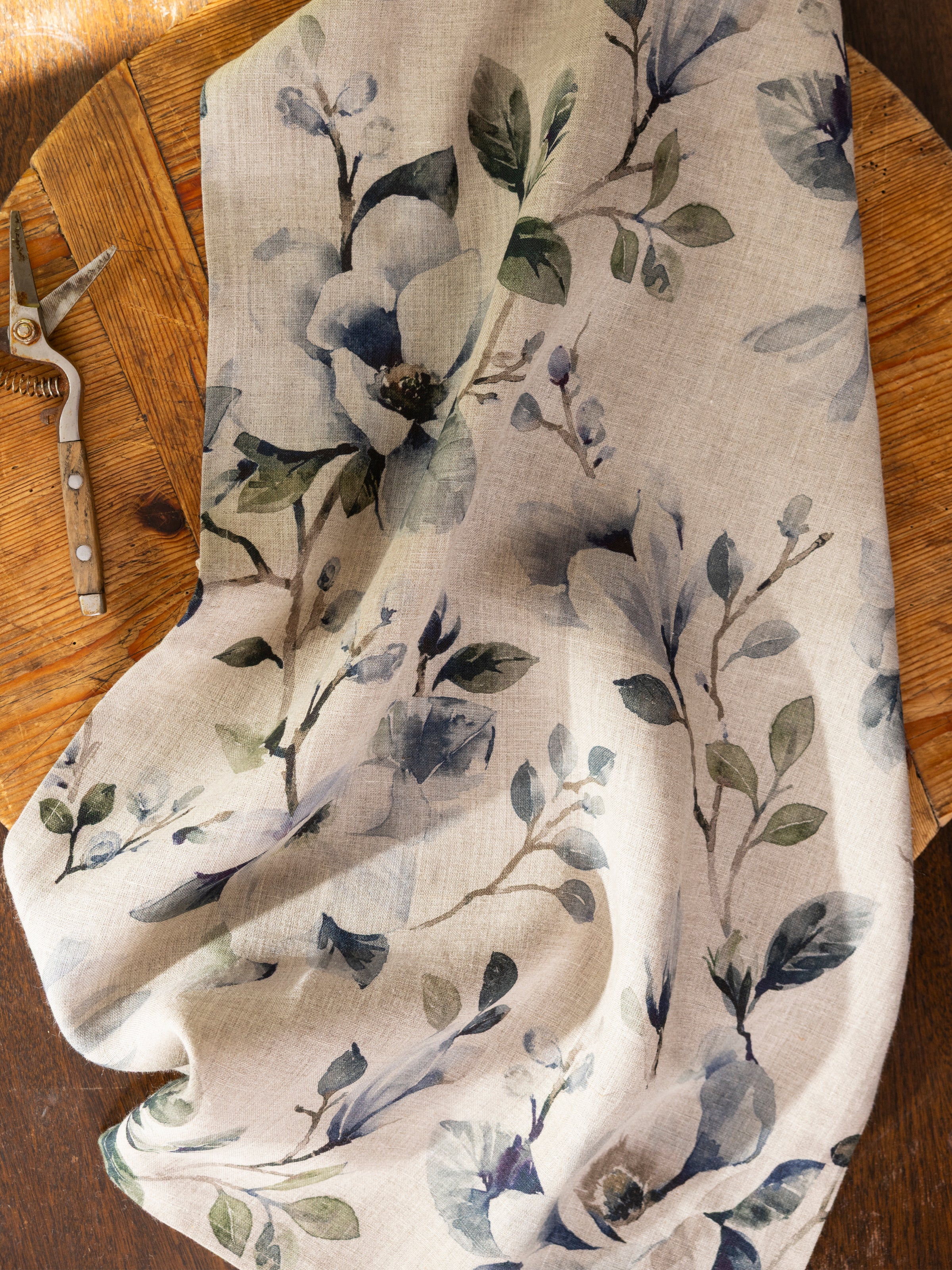 Magnolia Linen Tea Towel | Blue Floral-3