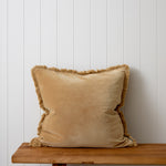Maison Velvet Large Square Fringed Cushion Cover | Caramel-1