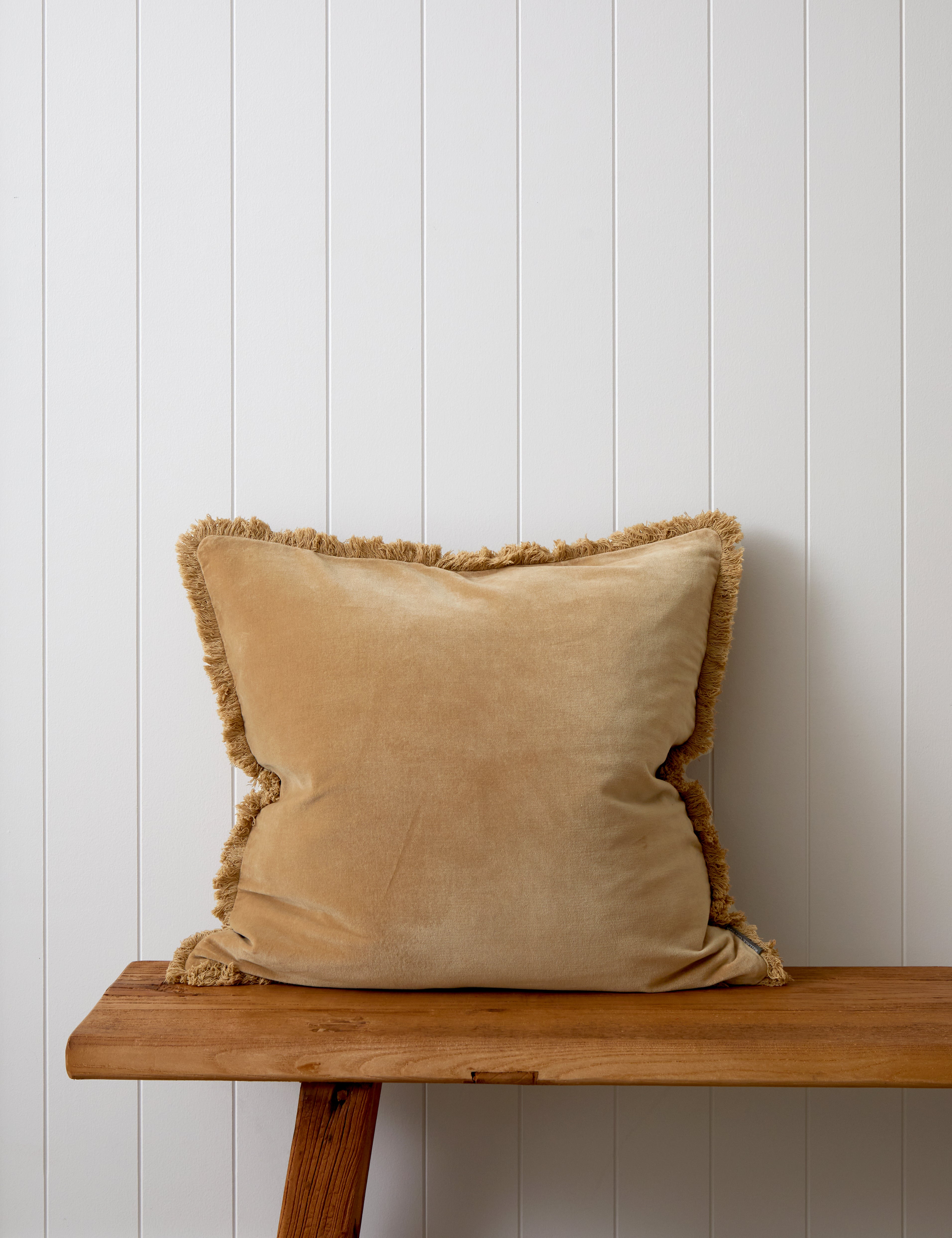 Maison Velvet Large Square Fringed Cushion Cover | Caramel-1