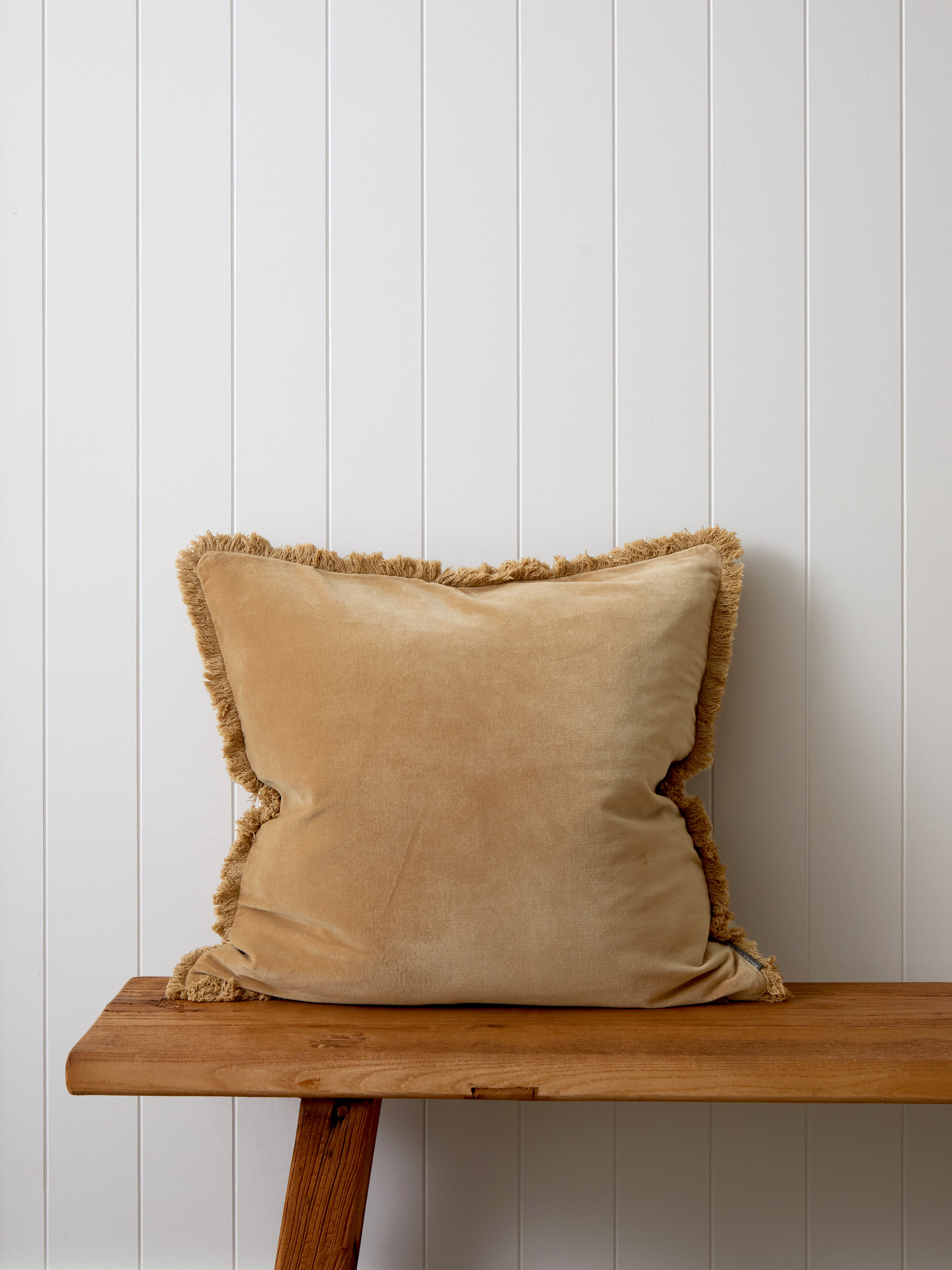 Maison Velvet Large Square Fringed Cushion Cover | Caramel-1