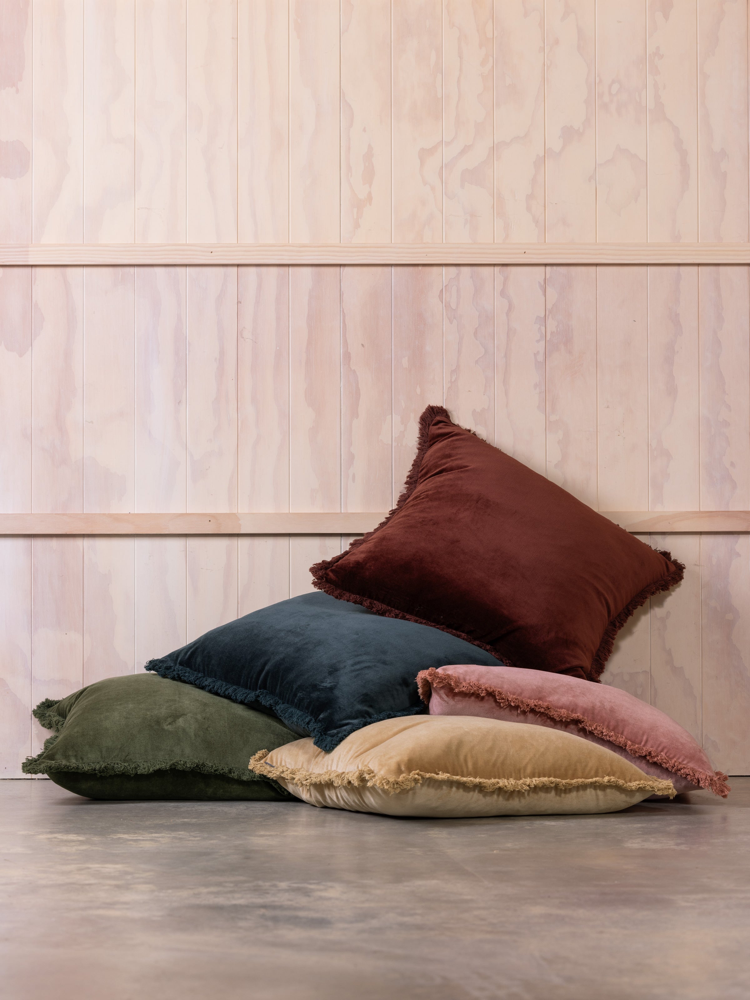 Maison Velvet Large Square Fringed Cushion Cover | Caramel-2