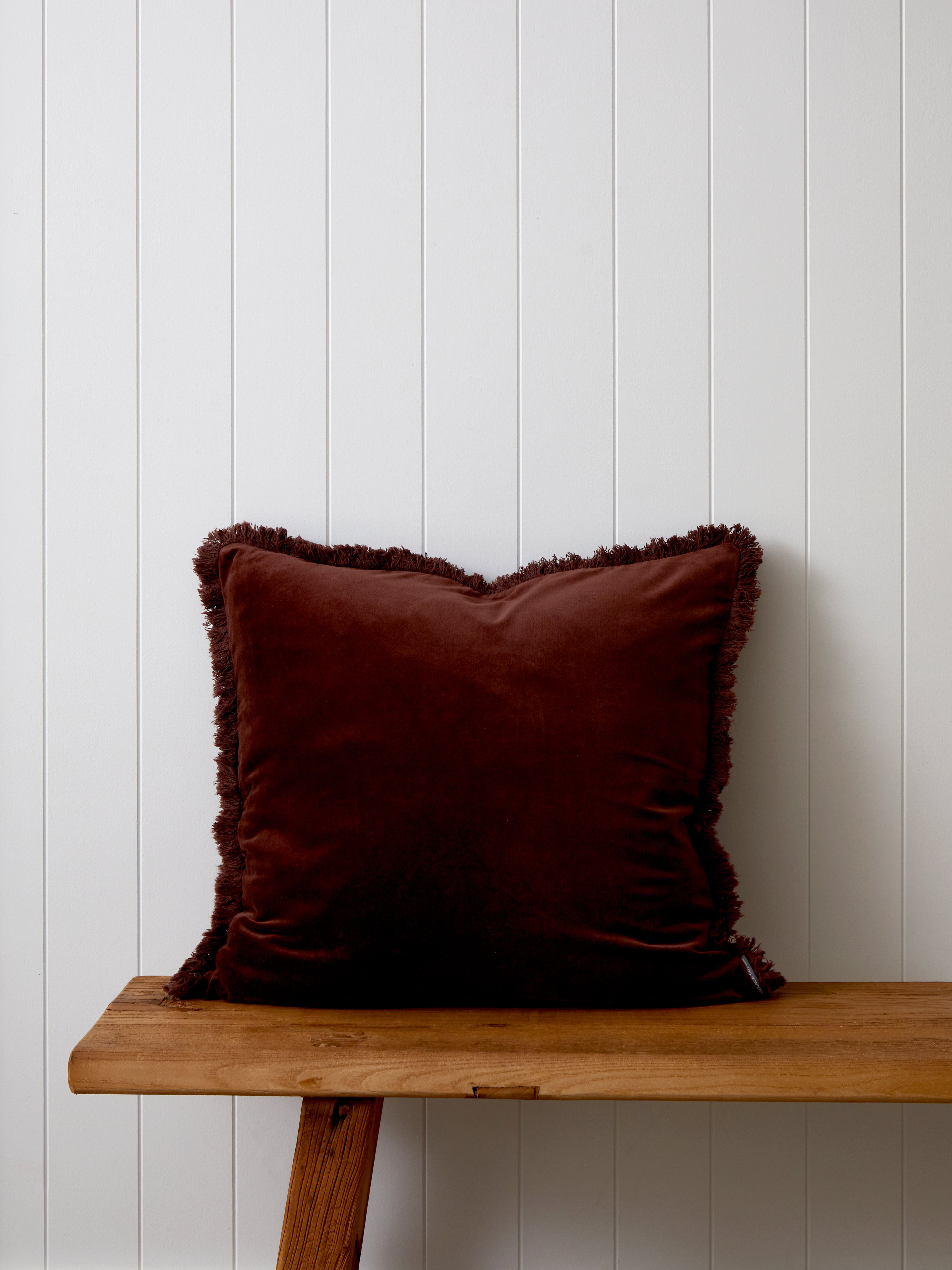 Maison Velvet Large Square Fringed Cushion Cover | Merlot-1