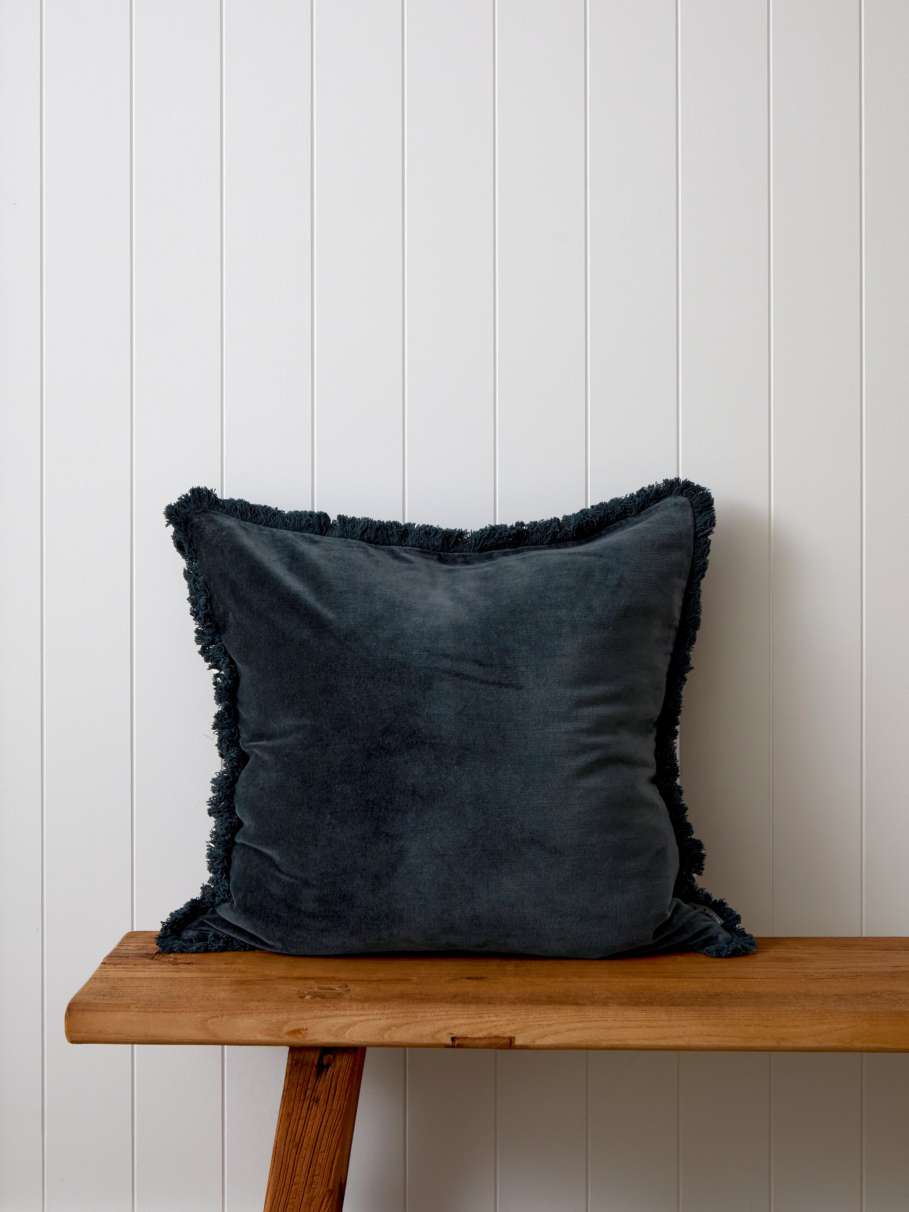 Maison Velvet Large Square Fringed Cushion Cover | Midnight-1