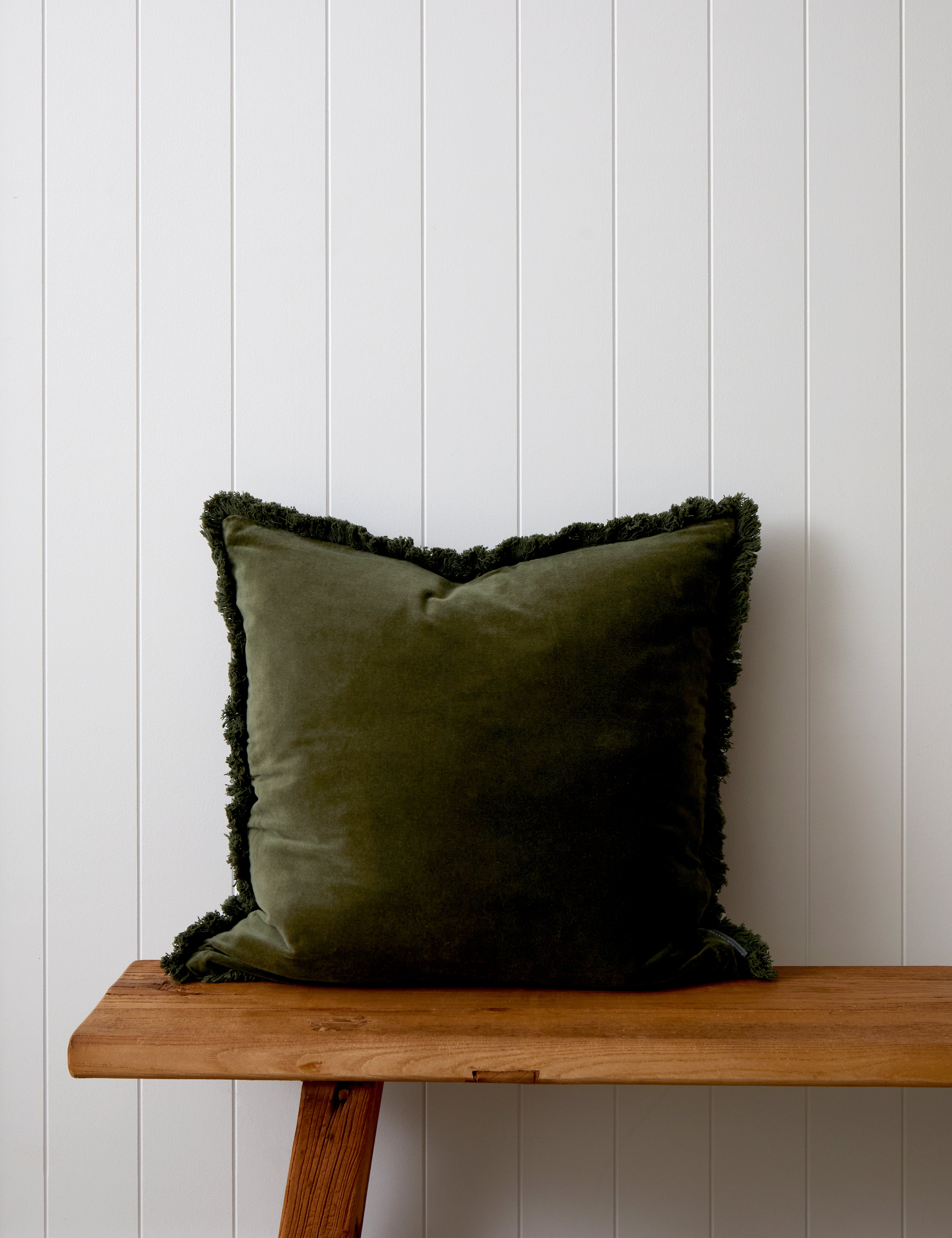 Maison Velvet Large Square Fringed Cushion Cover | Olive-1