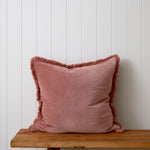 Maison Velvet Large Square Fringed Cushion Cover | Rose-1
