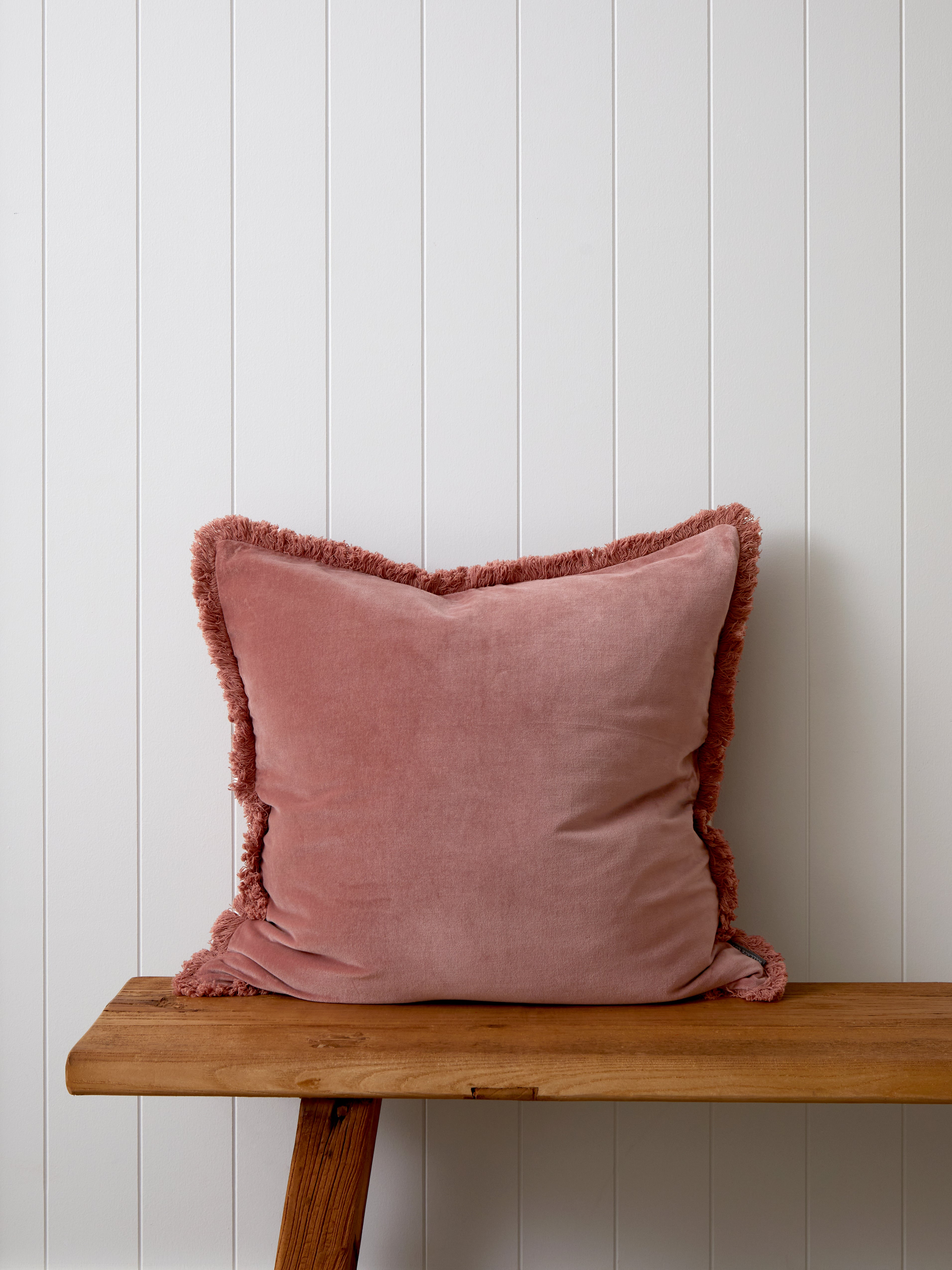 Maison Velvet Large Square Fringed Cushion Cover | Rose-1