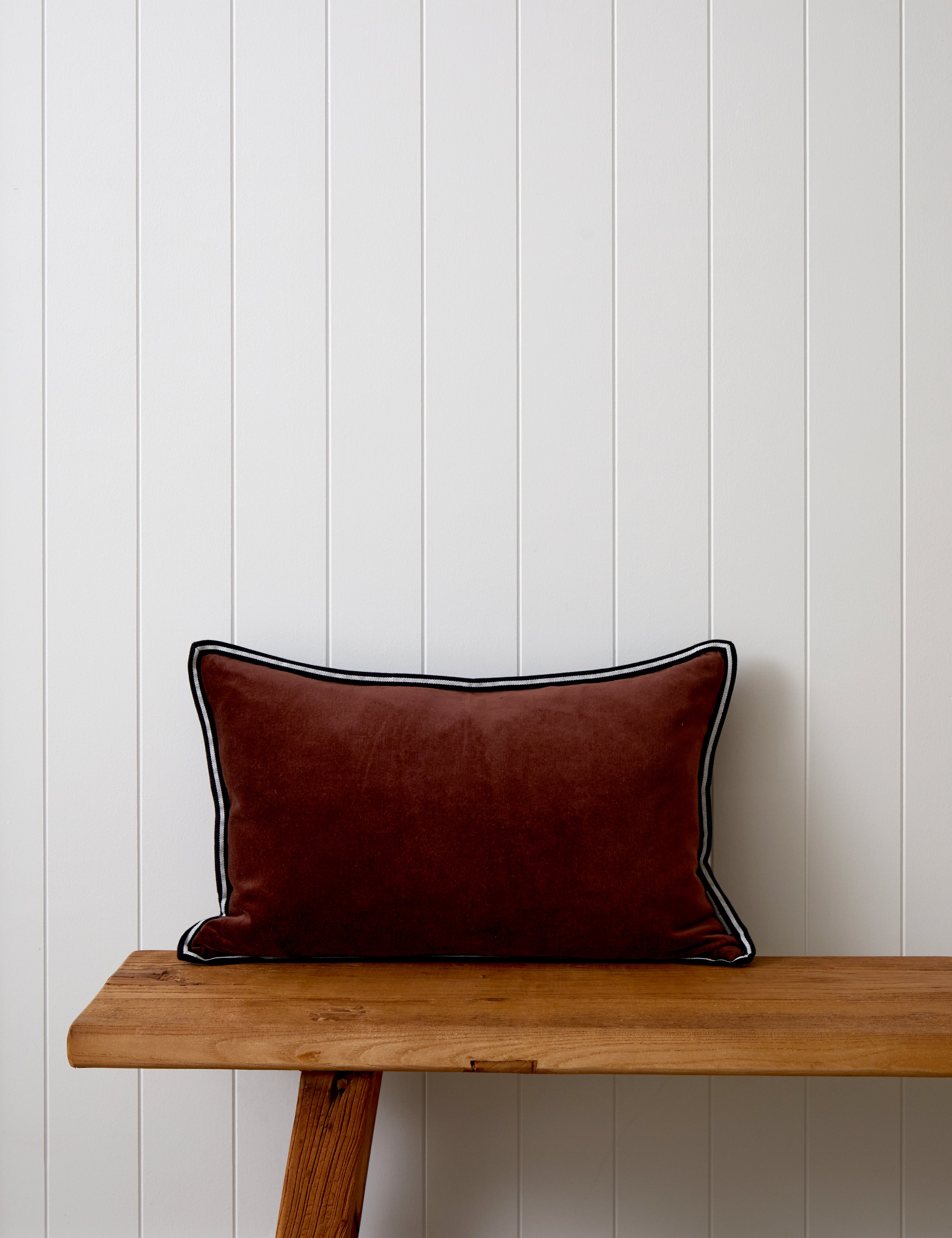 Maison Velvet Rectangle Ribbon Cushion Cover | Merlot-1