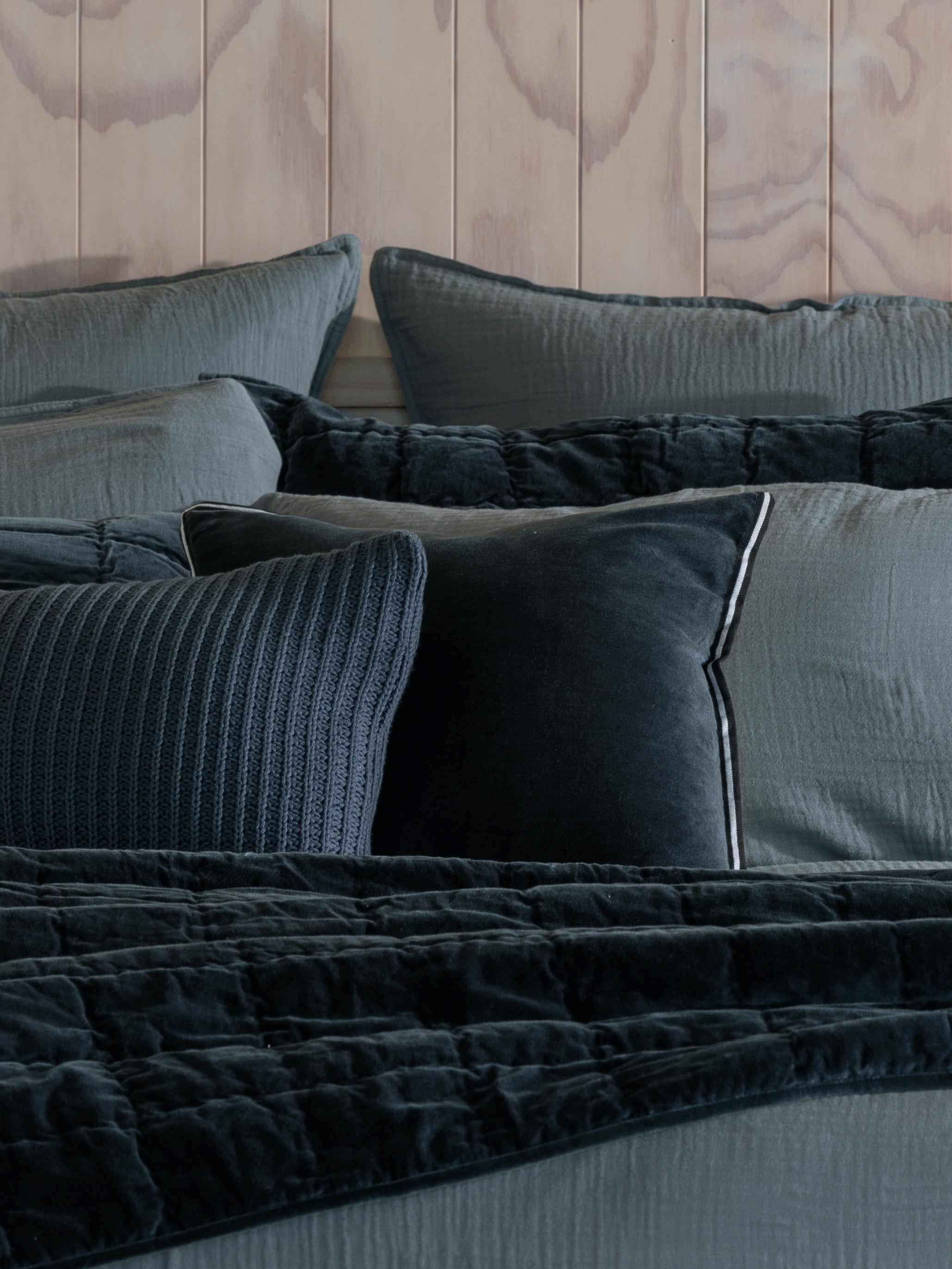 Maison Velvet Square Ribbon Cushion Cover | Midnight-2