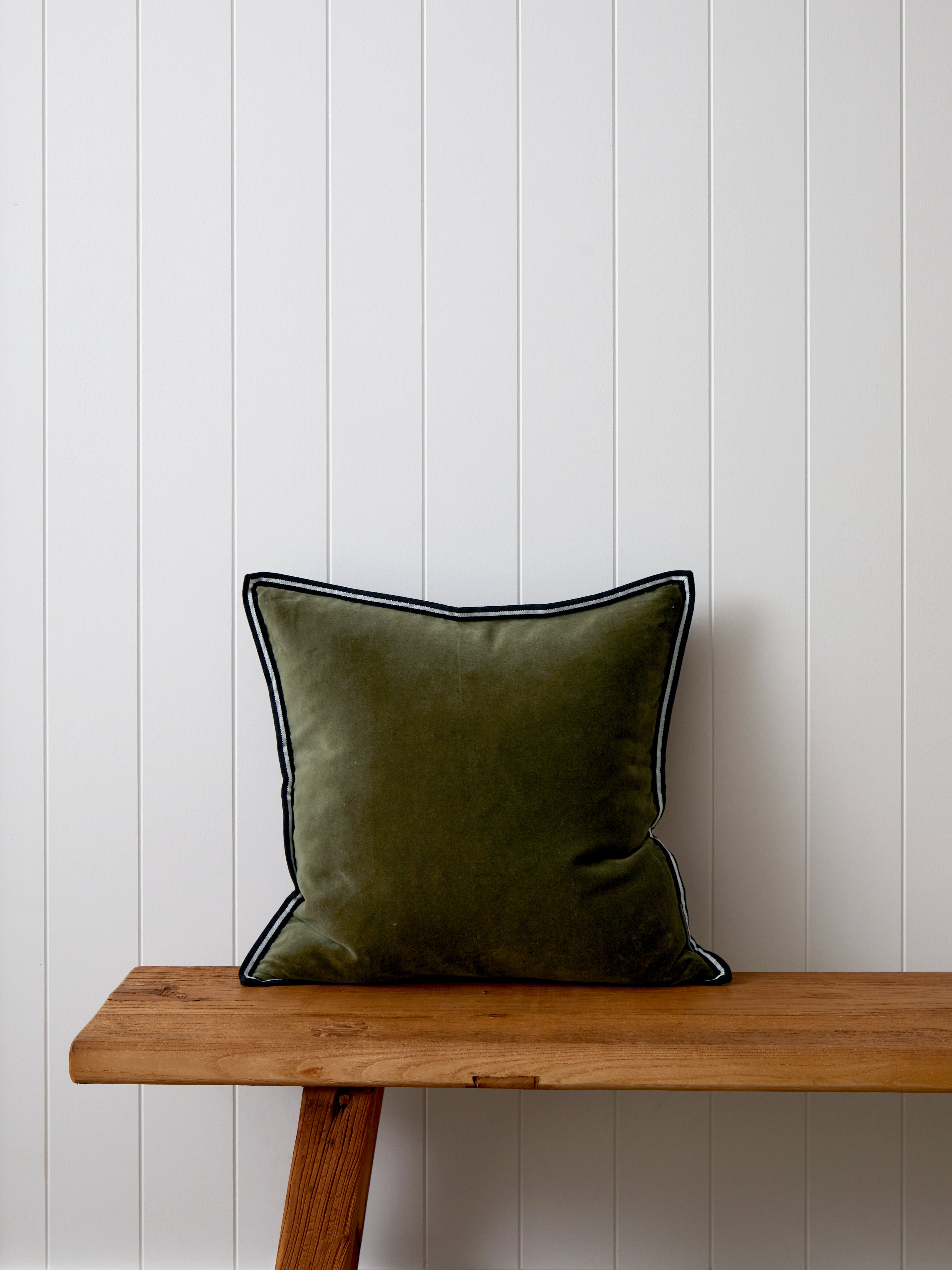Maison Velvet Square Ribbon Cushion Cover | Olive-1