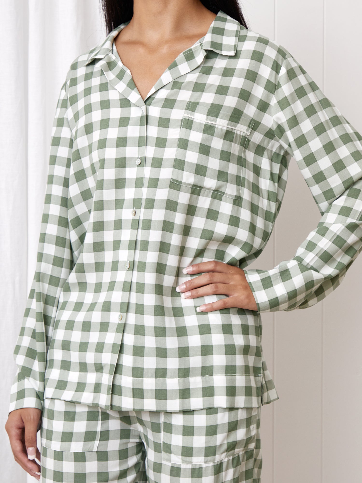 Margot PJ Shirt | Green Gingham-3