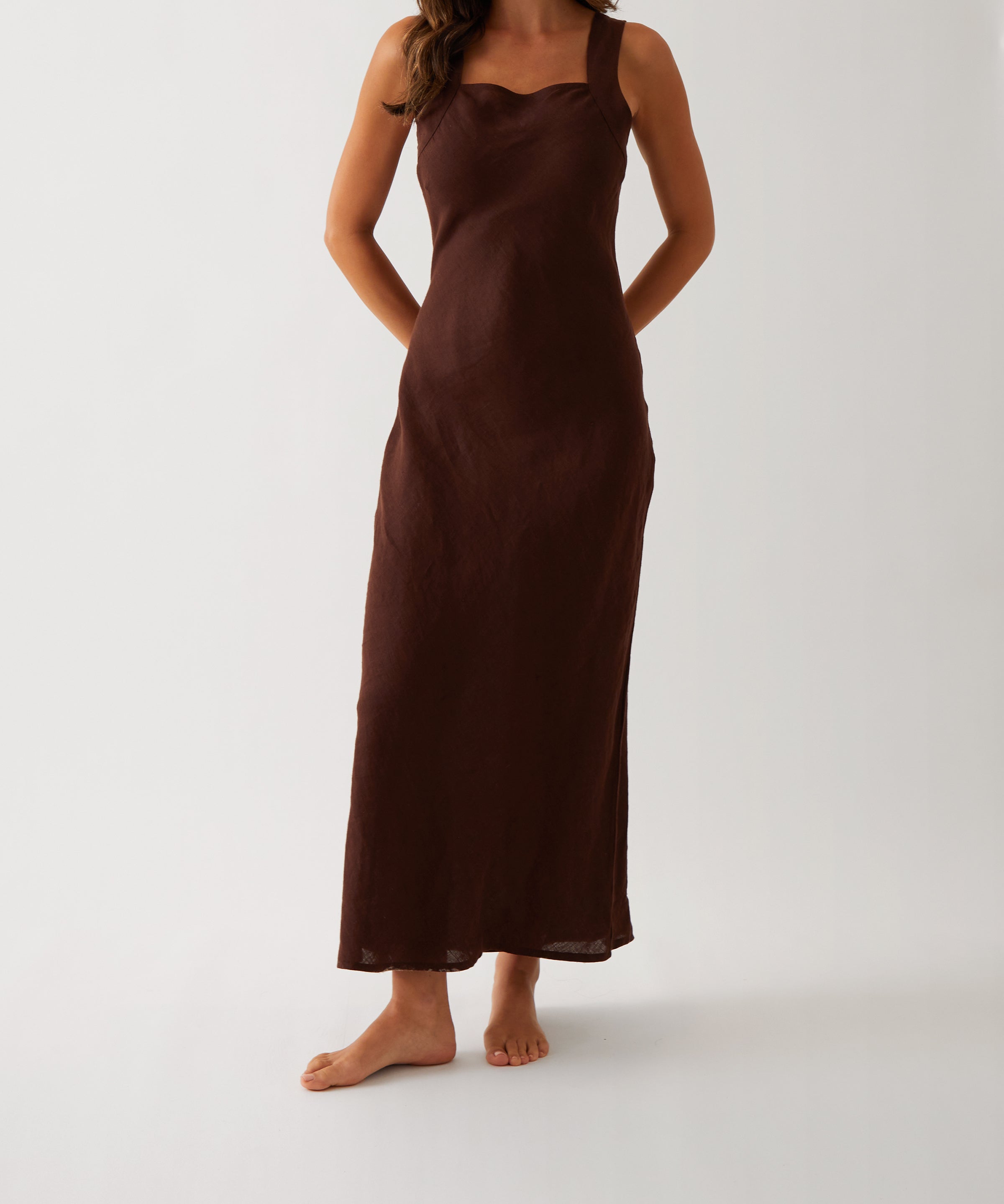 Monaco Linen Bias Dress | Chocolate-1