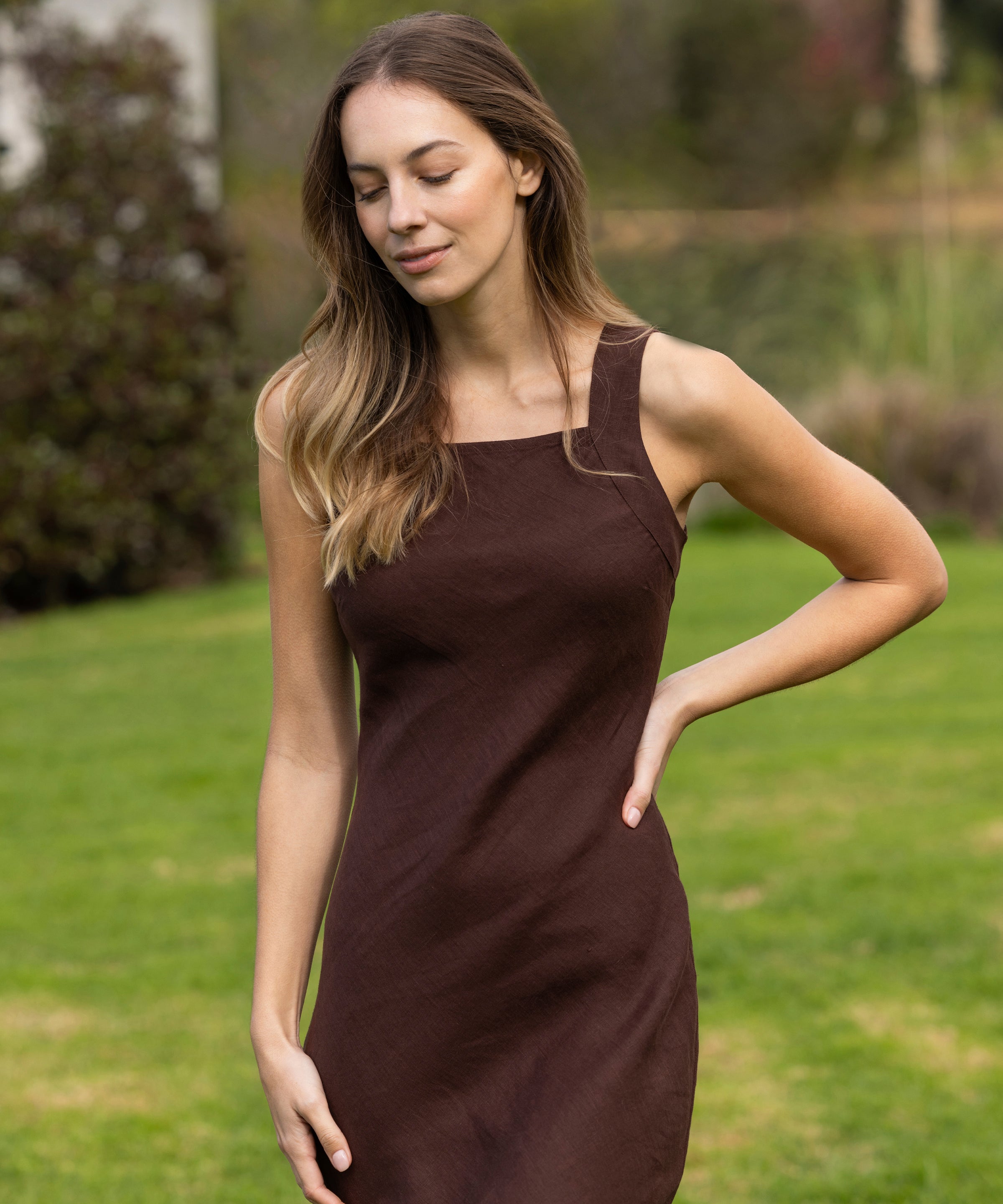 Monaco Linen Bias Dress | Chocolate-5