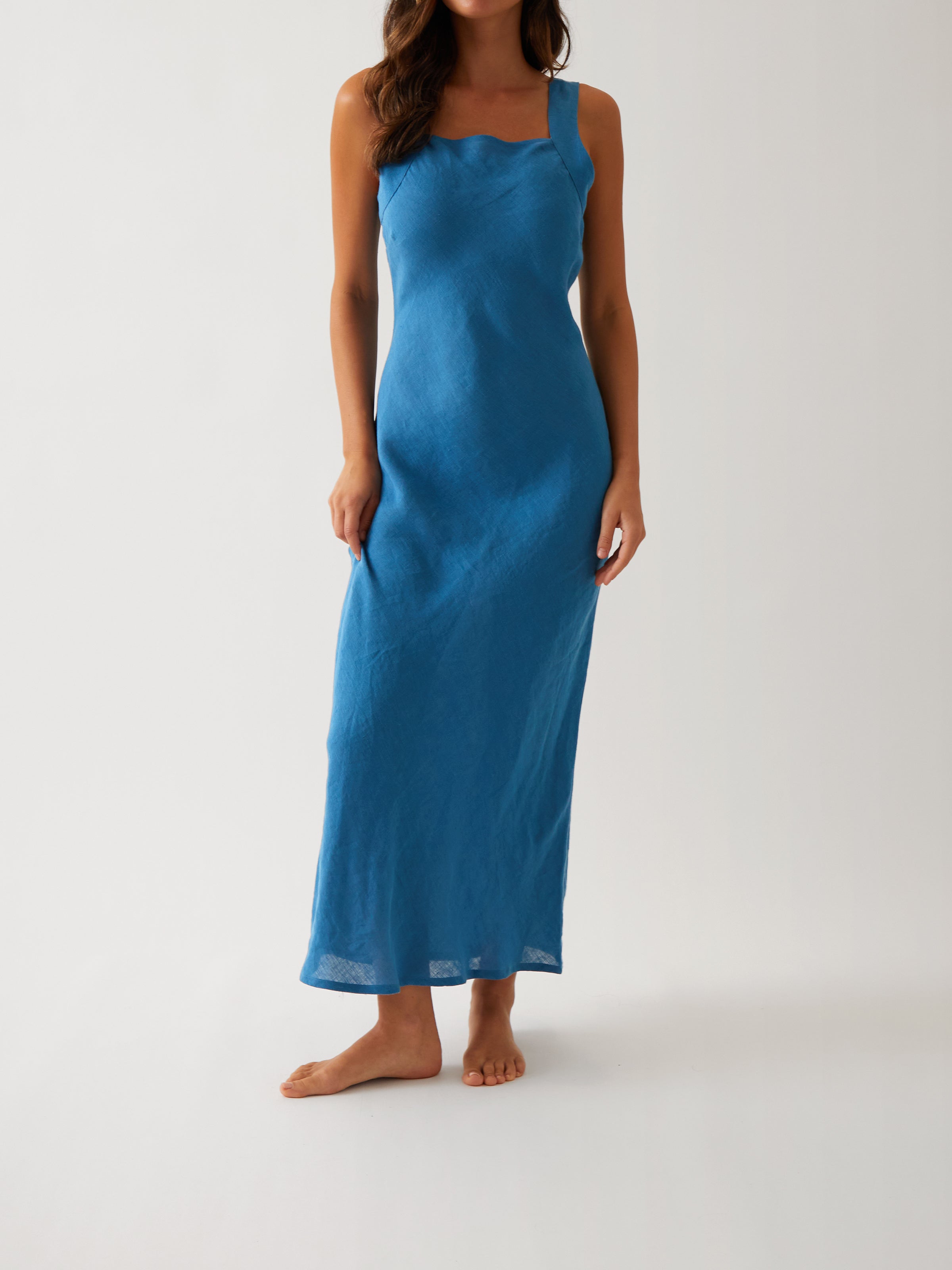Monaco Linen Bias Dress | Ocean-1