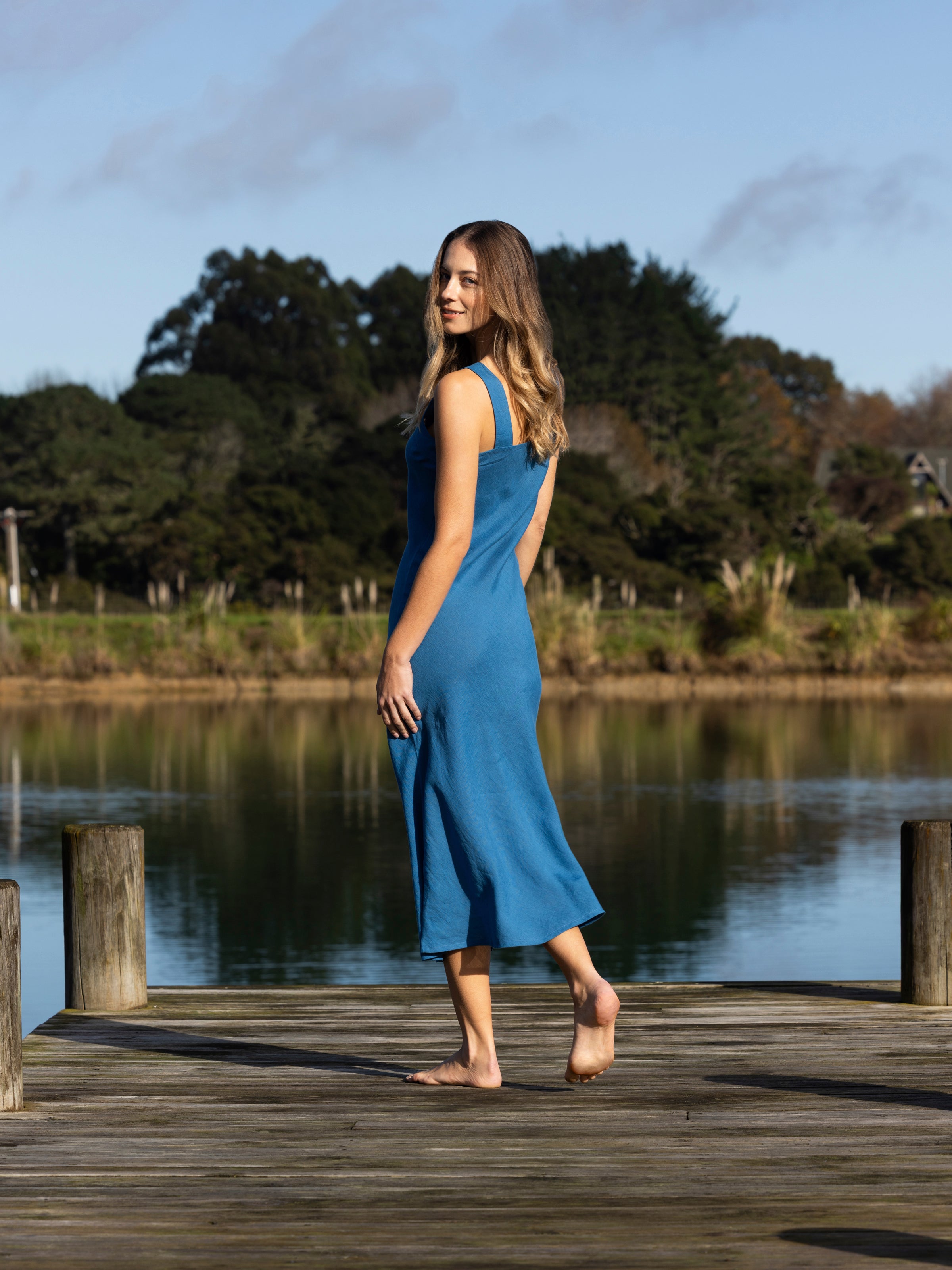Monaco Linen Bias Dress | Ocean-3