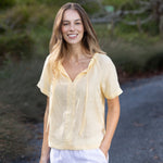 Monaco Linen Gathered Top | Butter-3