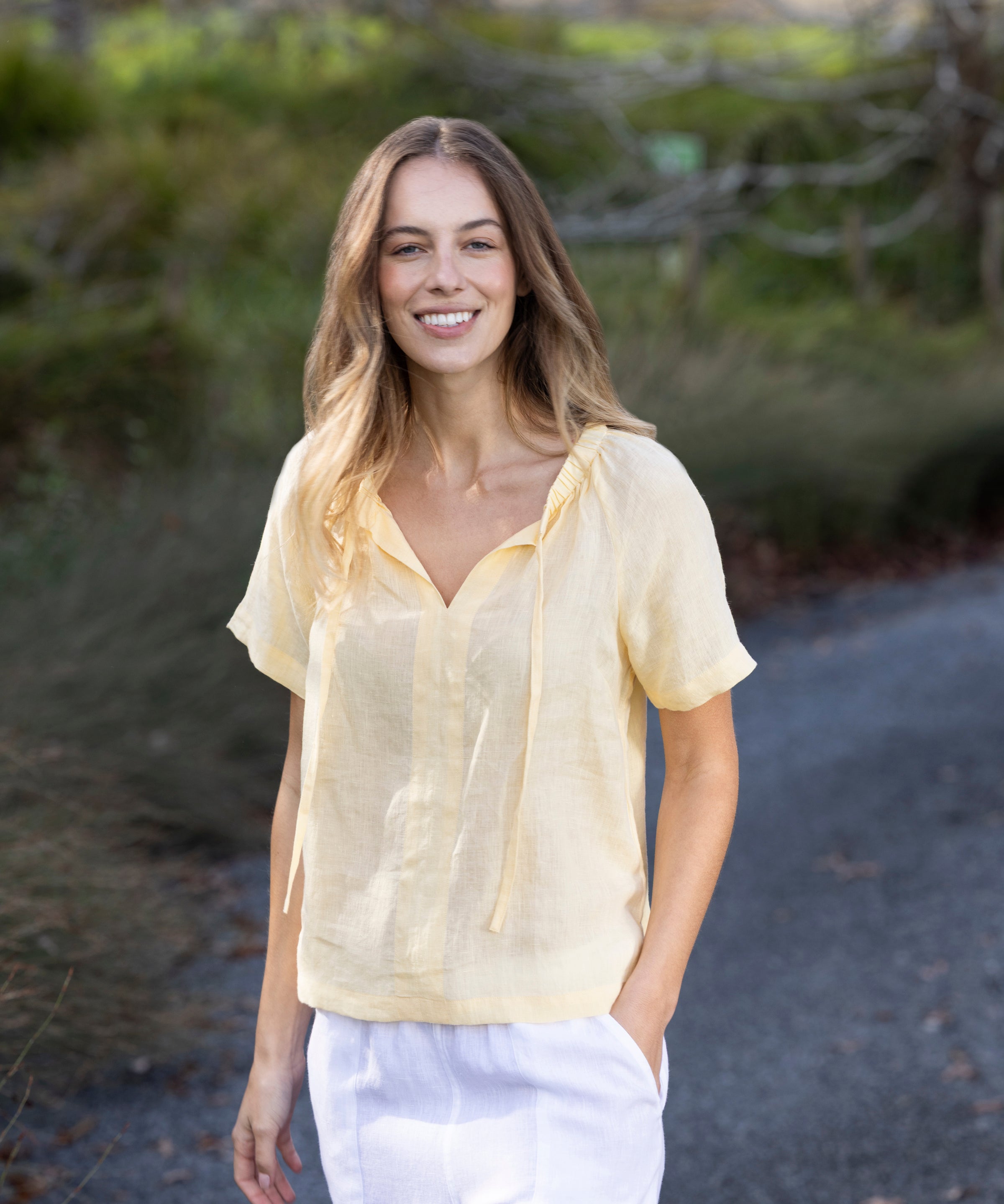 Monaco Linen Gathered Top | Butter-3