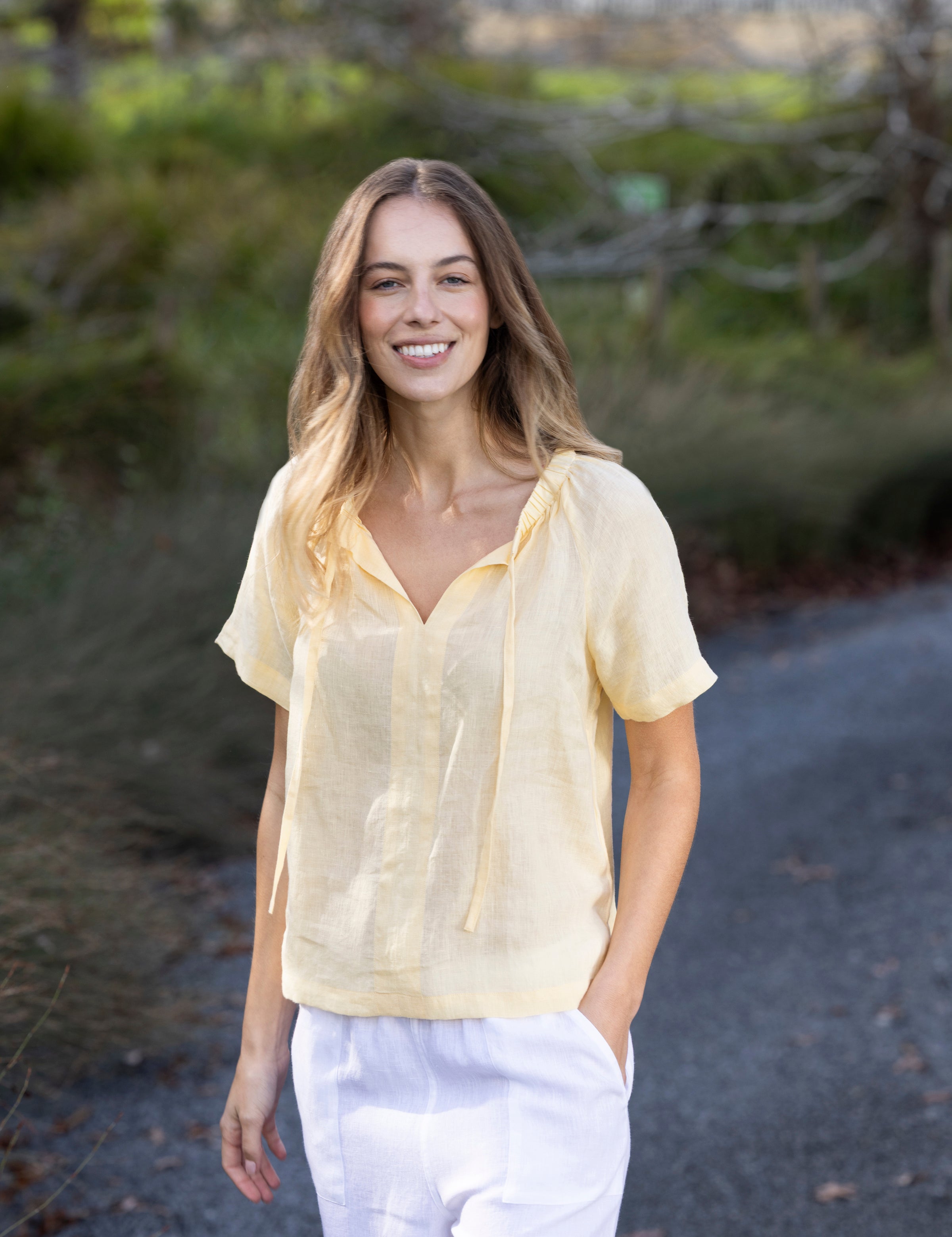 Monaco Linen Gathered Top | Butter-3