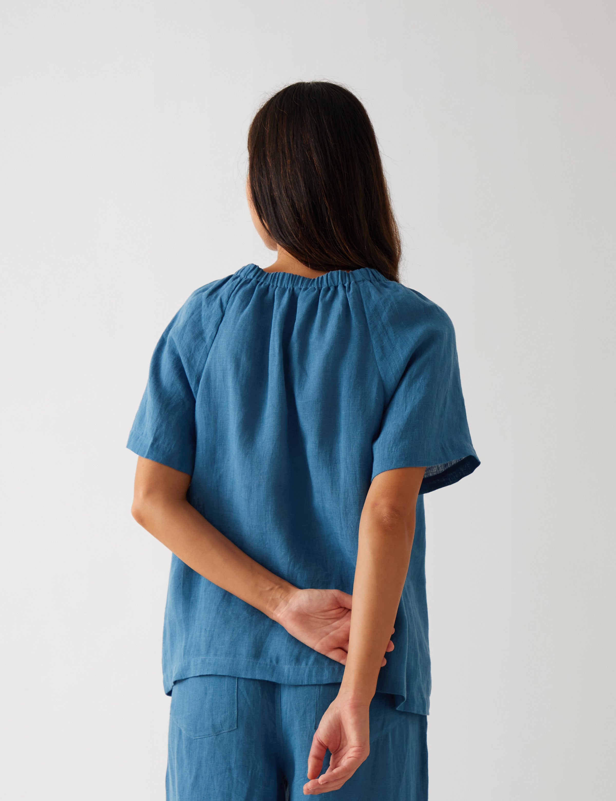 Monaco Linen Gathered Top | Ocean-4