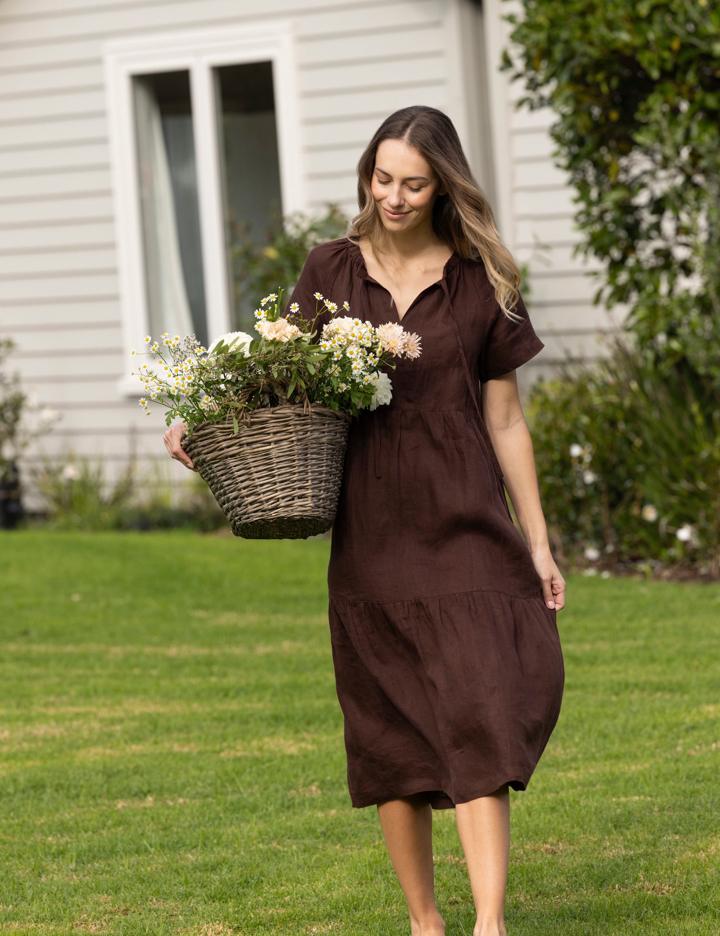 Monaco Linen Tier Dress | Chocolate-3
