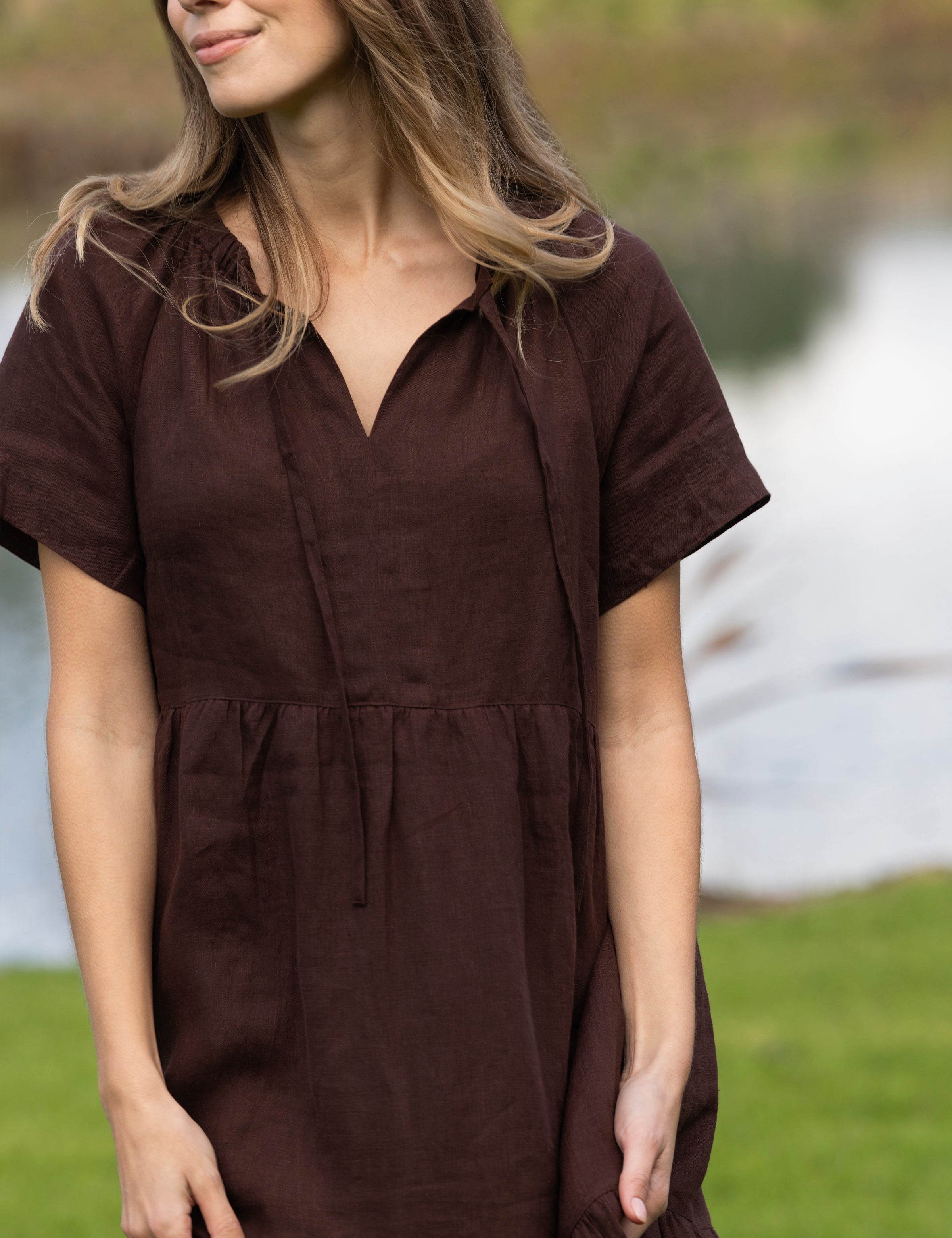 Monaco Linen Tier Dress | Chocolate-5