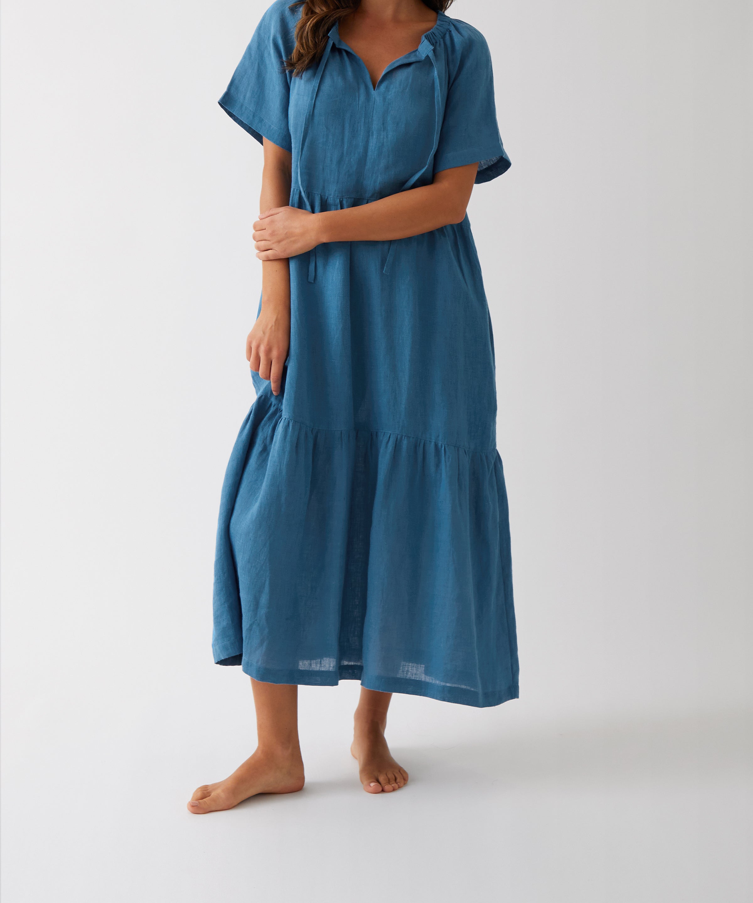 Monaco Linen Tier Dress | Ocean-1